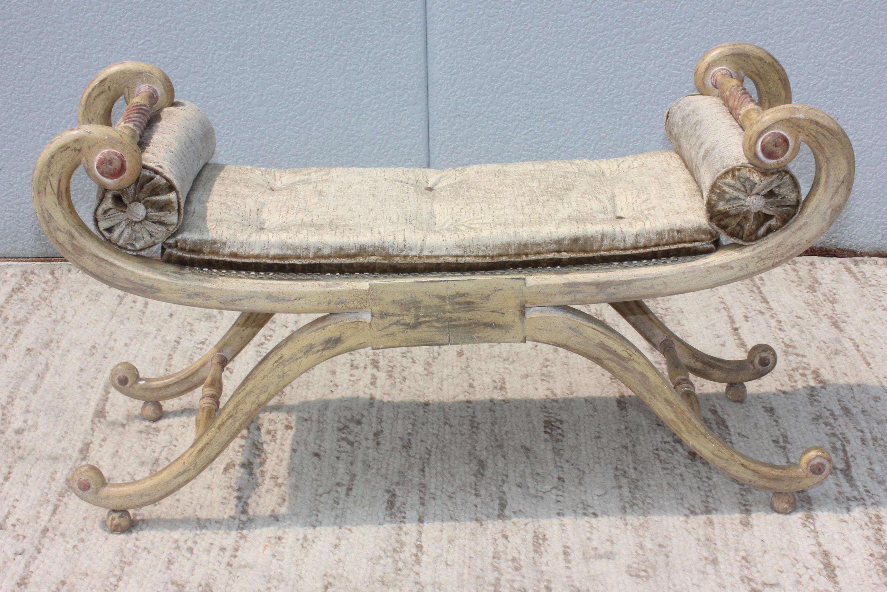 Hollywood Regency 1940s French Scroll Arm Bench