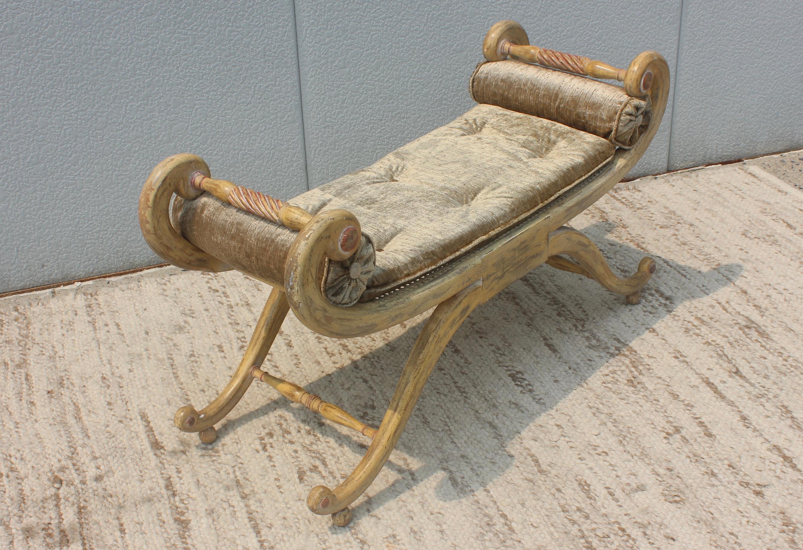 1940s French Scroll Arm Bench In Good Condition In New York, NY