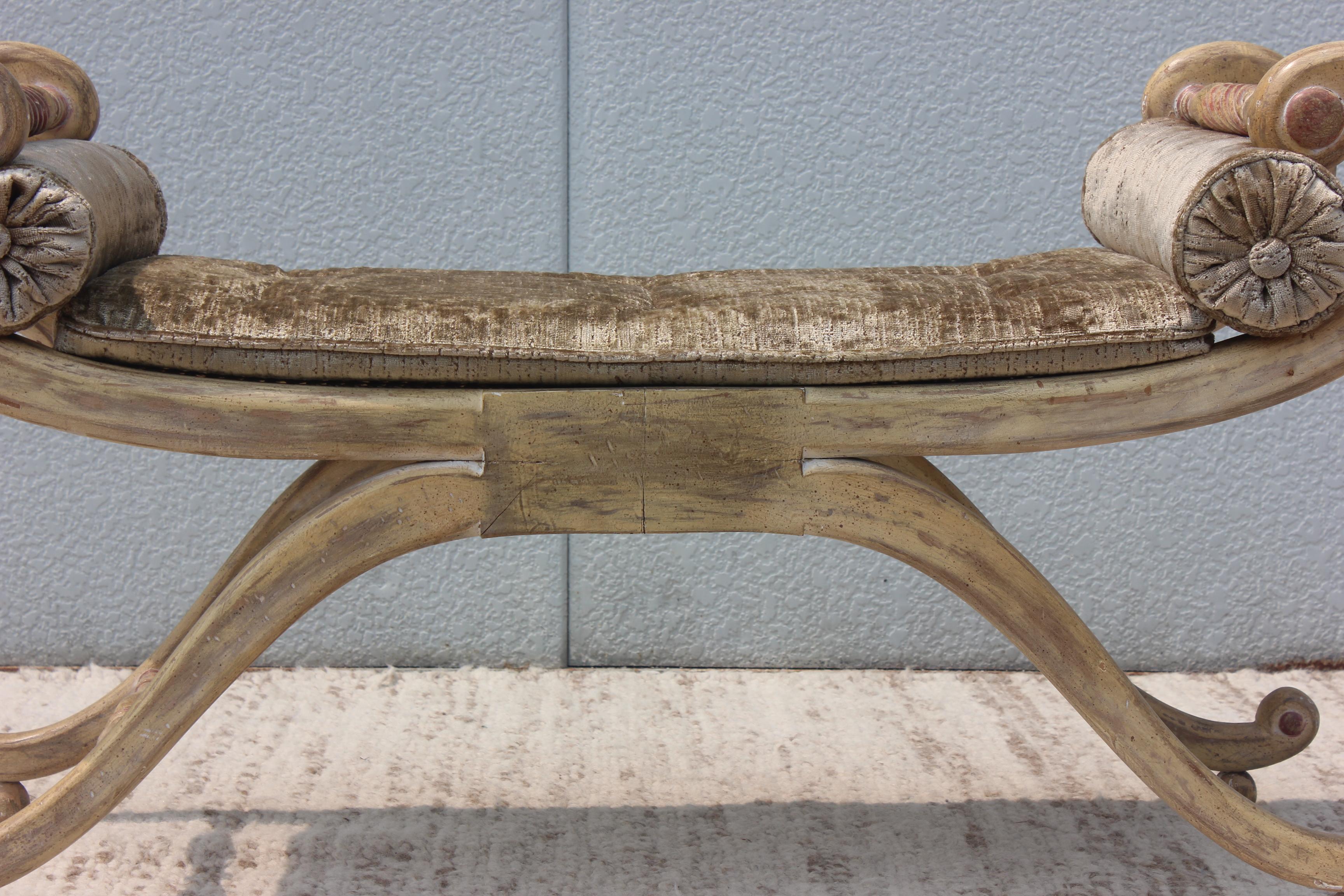 Mid-20th Century 1940s French Scroll Arm Bench