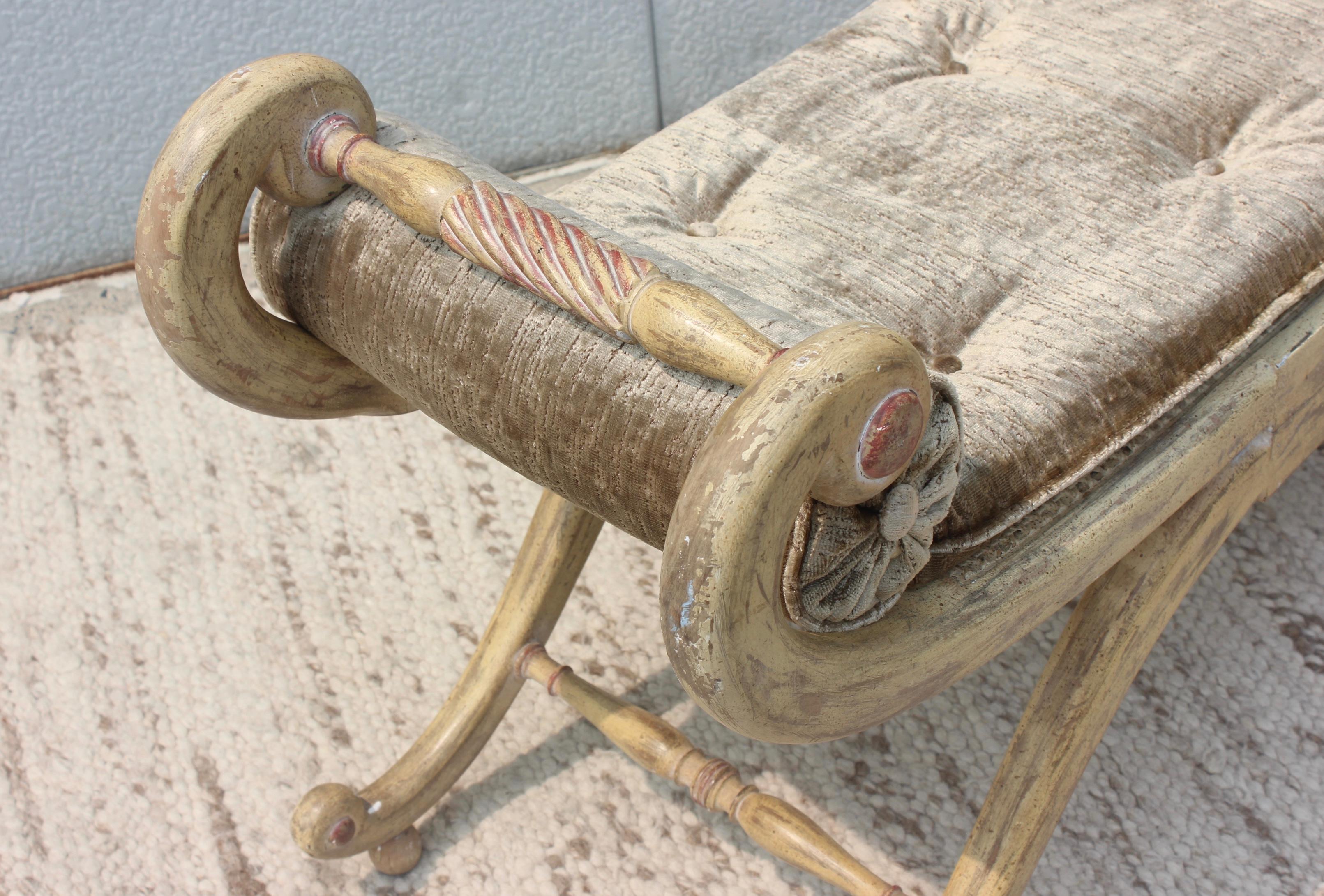 1940s French Scroll Arm Bench 1
