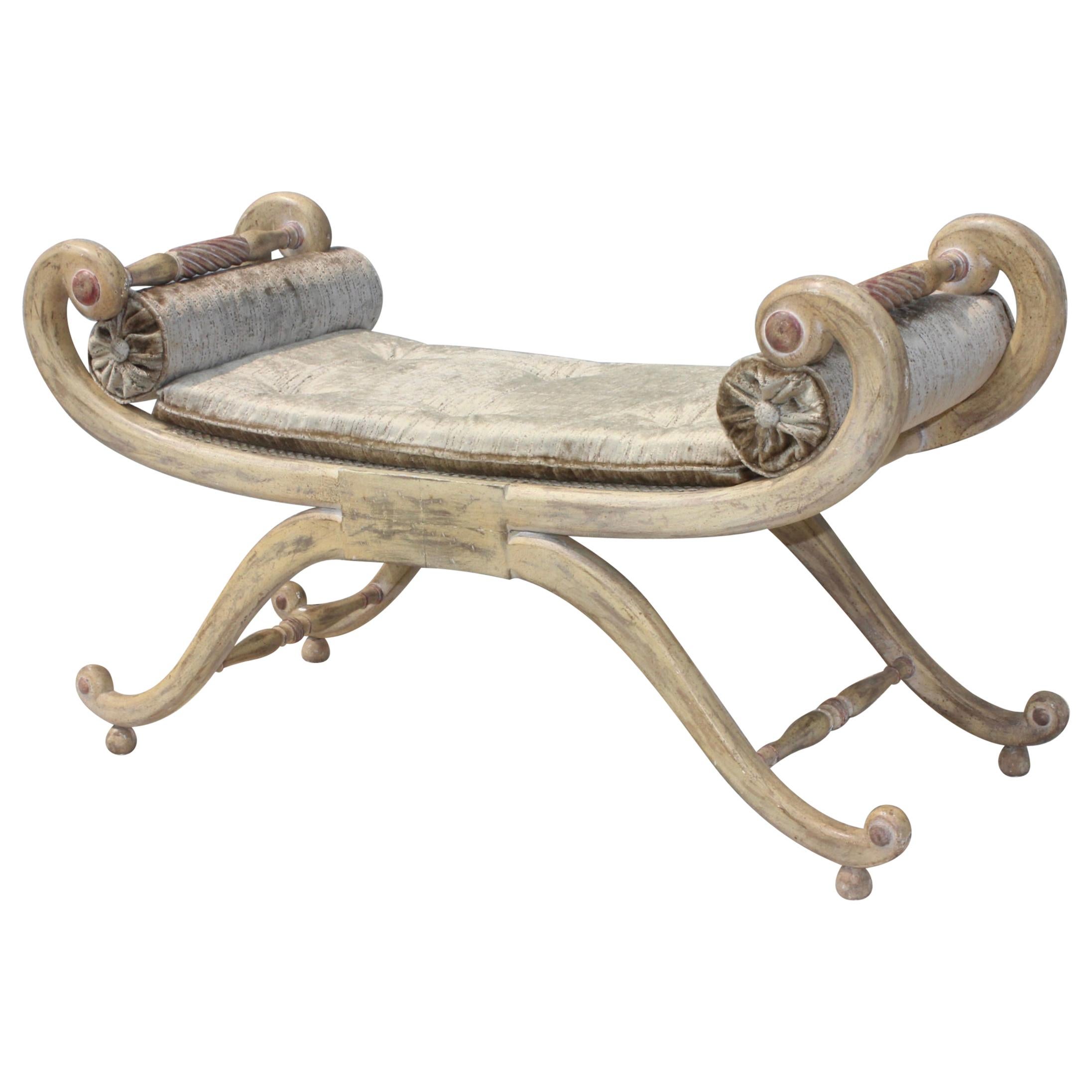 1940s French Scroll Arm Bench