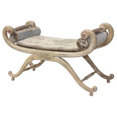 1940s French Scroll Arm Bench