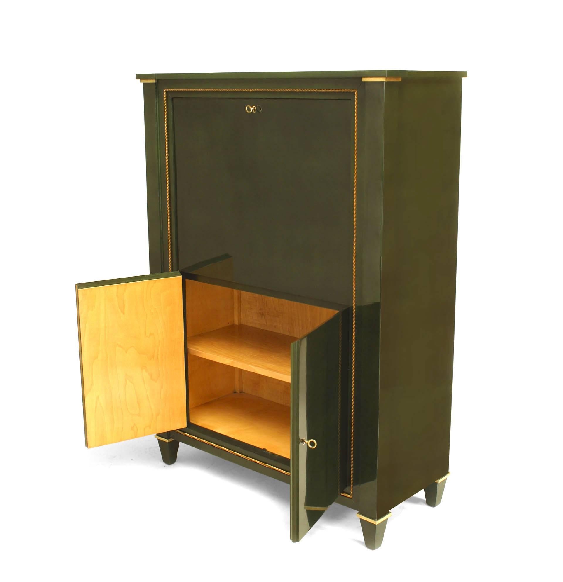 Mid-Century Modern Ramsay French Mid-Century Dark Green Lacquered Secretary For Sale