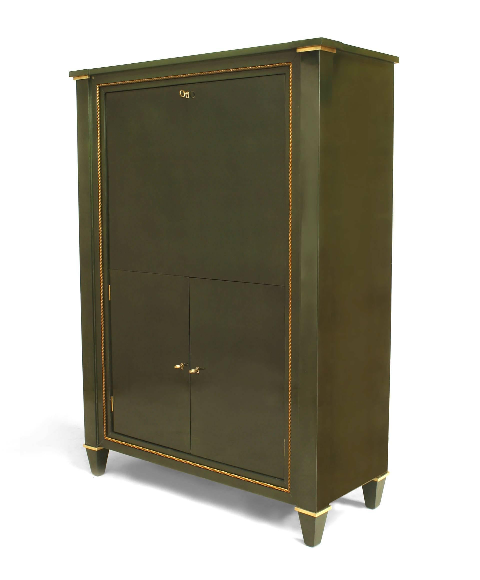 Ramsay French Mid-Century Dark Green Lacquered Secretary For Sale 2