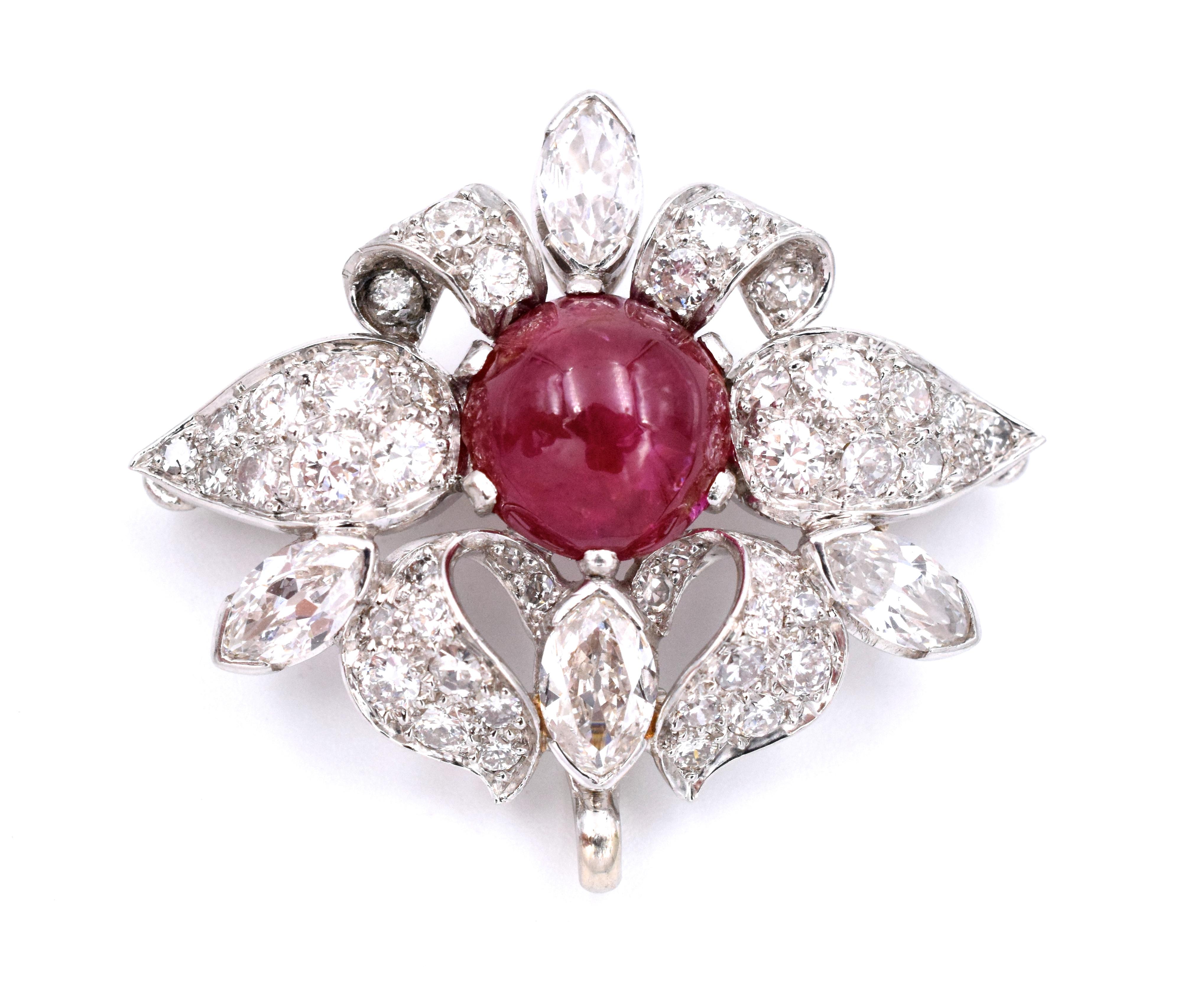 Collier et boucles d'oreilles en diamants et rubis de Birmanie non chauffé, ensemble français des années 1940 en vente 5