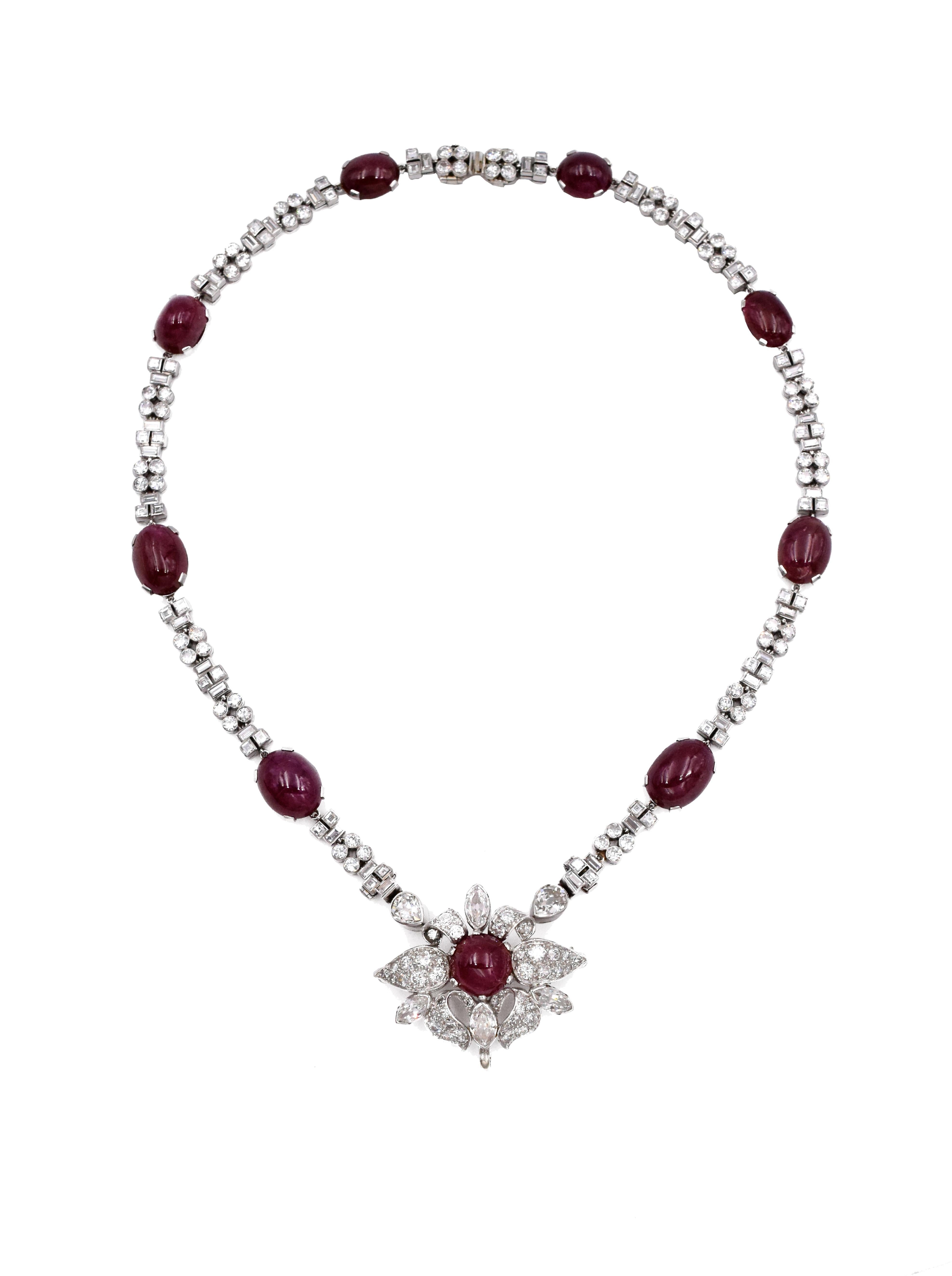 1940s French Set of Diamond and Burma No Heat Ruby Necklace and ...