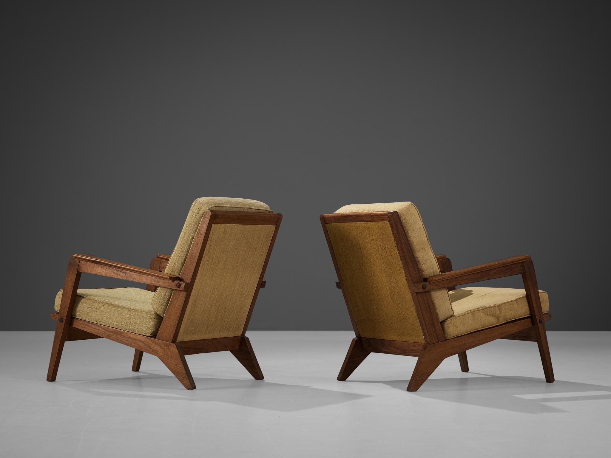 1940s French Set of Four Lounge Chairs with Constructivist Wooden Frame 4