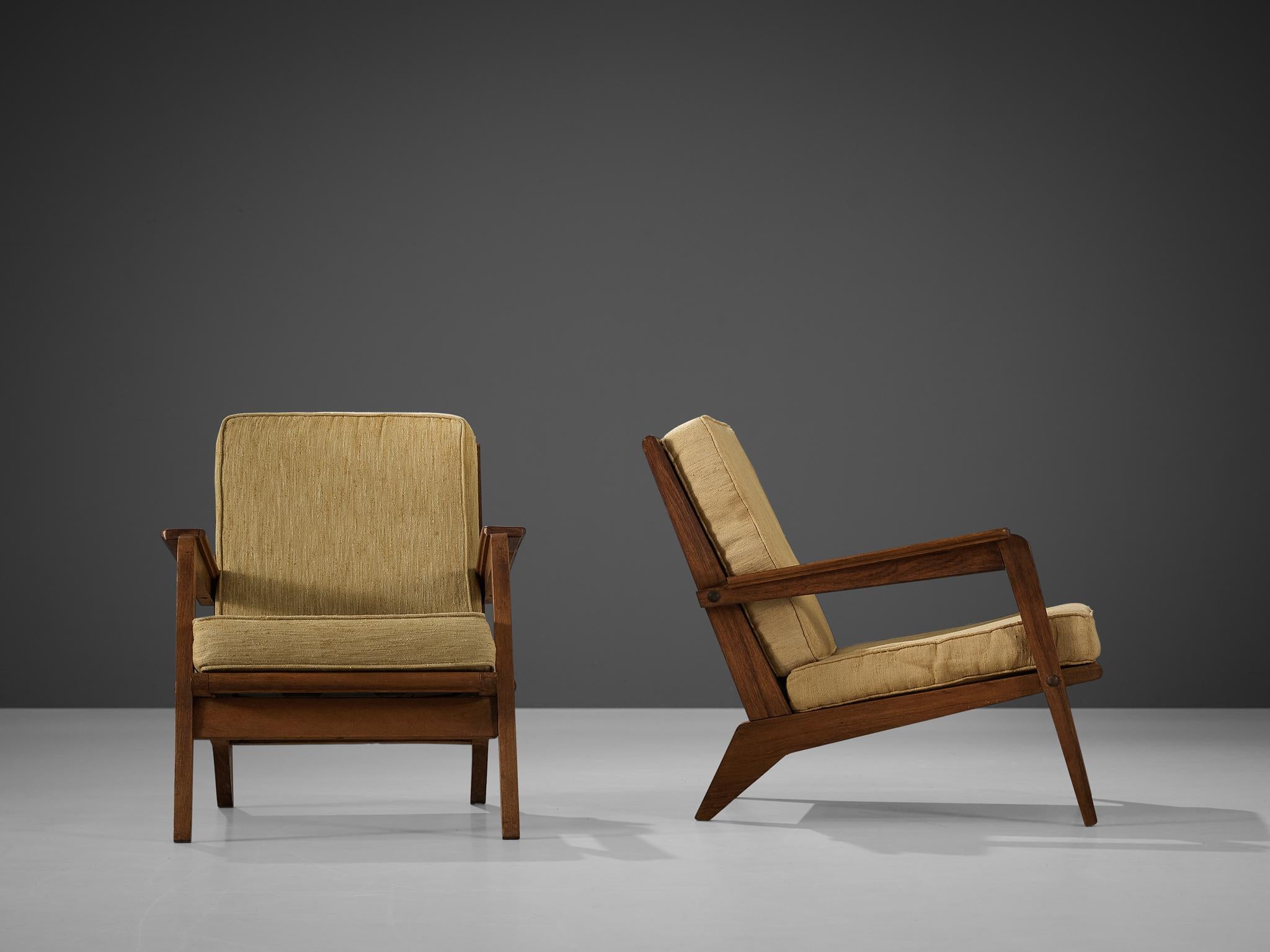 1940s French Set of Four Lounge Chairs with Constructivist Wooden Frame 7