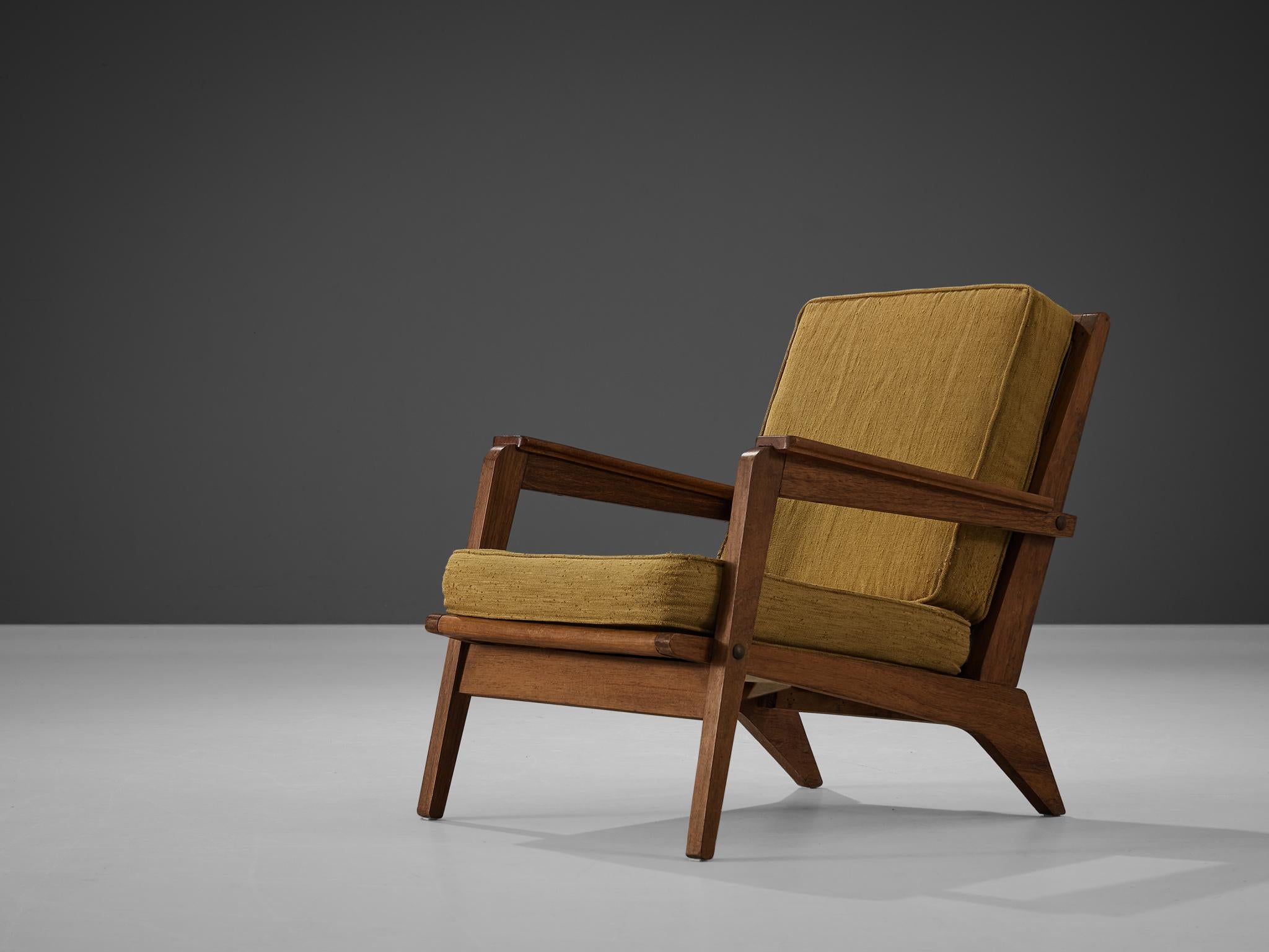 1940s French Set of Four Lounge Chairs with Constructivist Wooden Frame 1