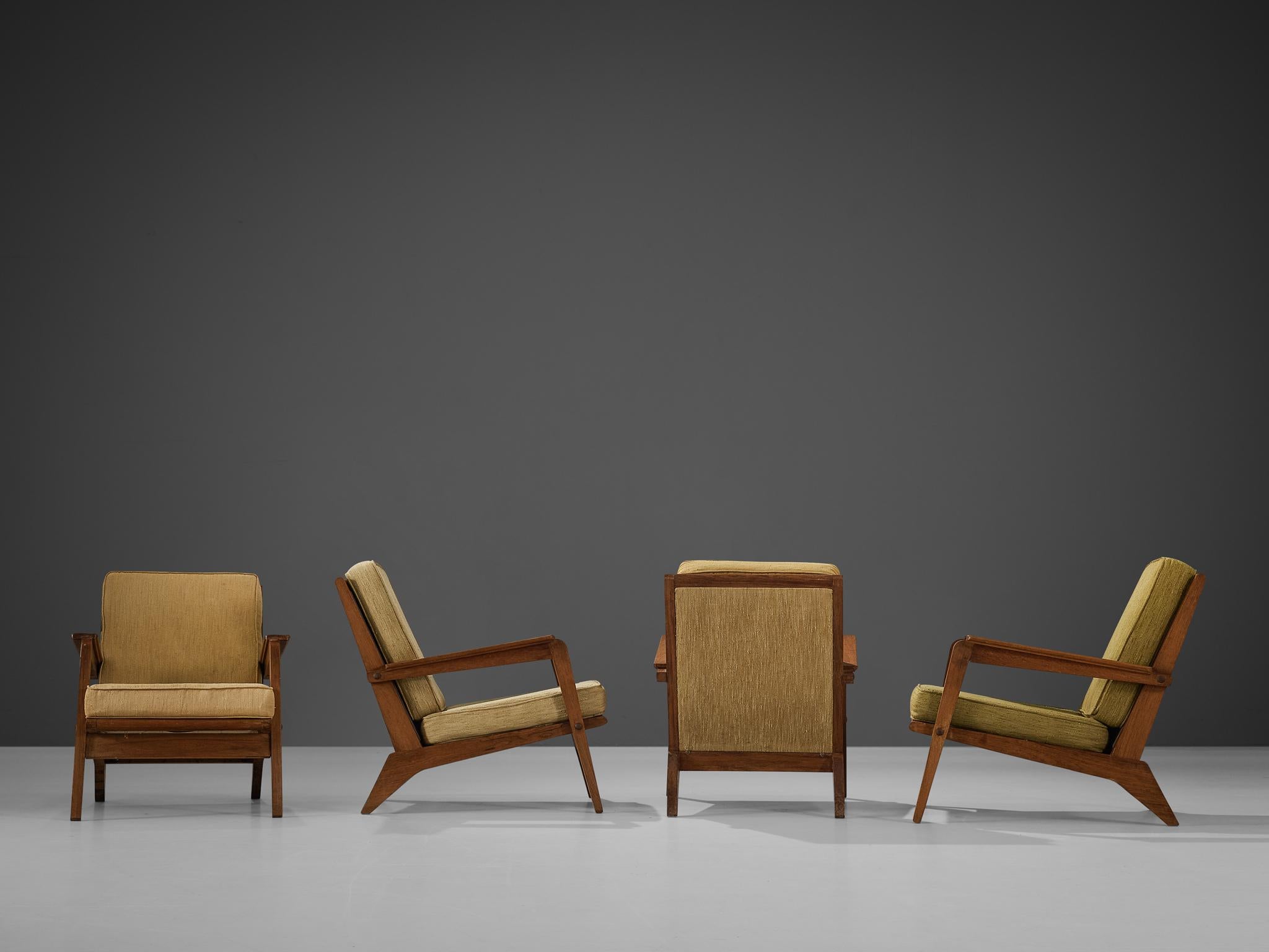 1940s French Set of Four Lounge Chairs with Constructivist Wooden Frame 2