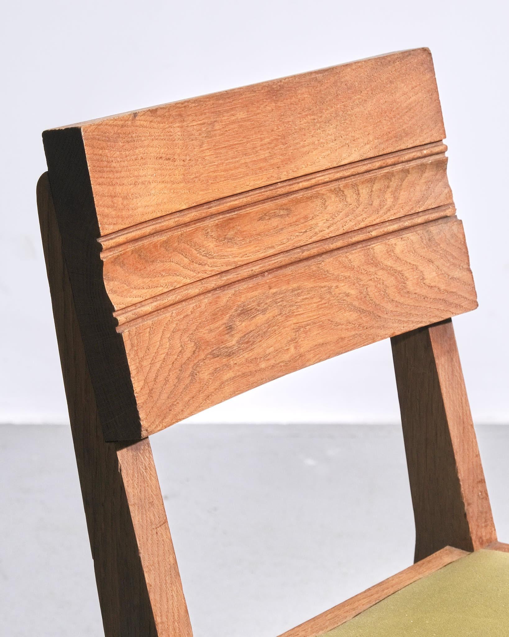 French: Set of Six Oak Dining Chairs, c.1940s

A set of six French dining chairs from the 1940s, constructed with solid oak frames and upholstered seats. The design is simple and functional, highlighting the durability and craftsmanship of the