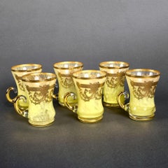 Juego de seis vasos de cristal firmados en francés, años 40