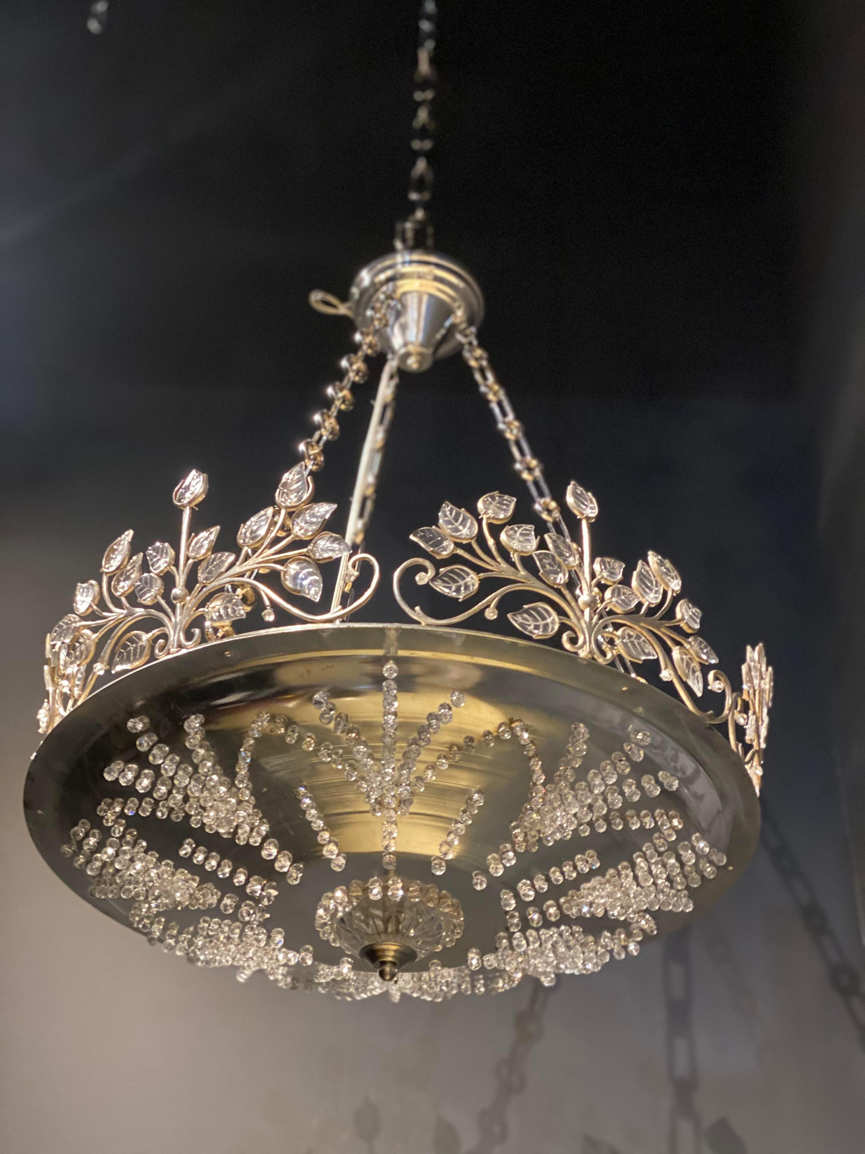 French Provincial 1940’s French Silver Plated Light Fixture For Sale