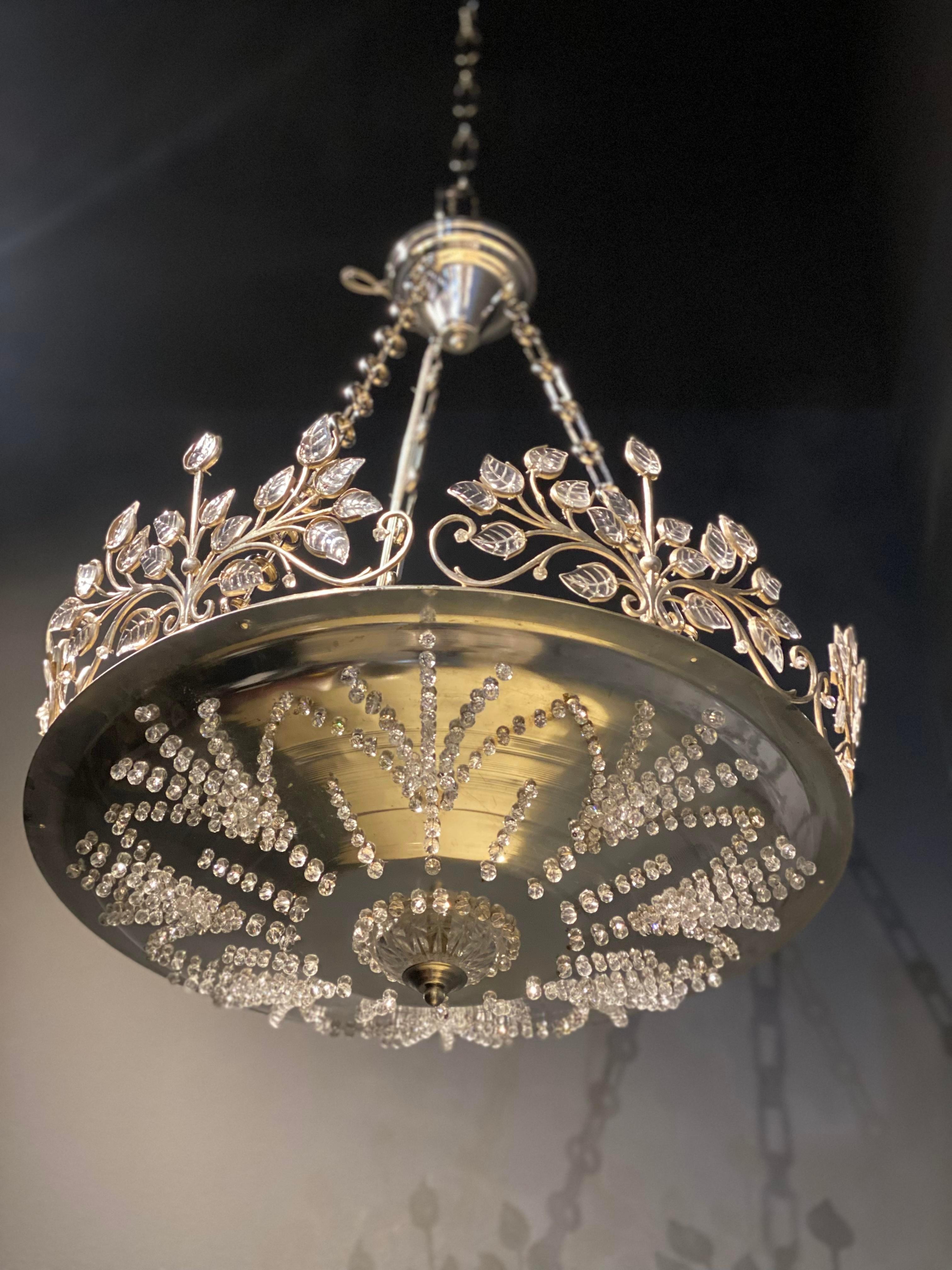 Mid-20th Century 1940’s French Silver Plated Light Fixture For Sale