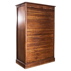 1940's French Small Oak Atelier Tambour Cabinet