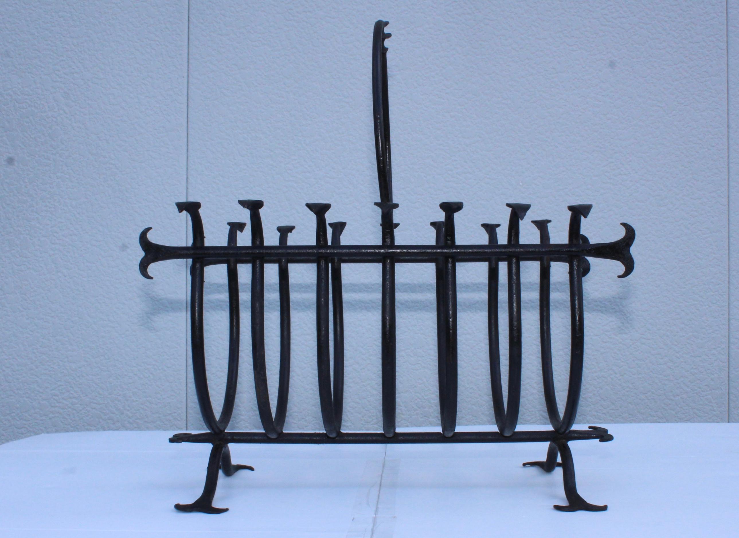 Art Nouveau 1940s French Solid Iron Magazine Holder For Sale
