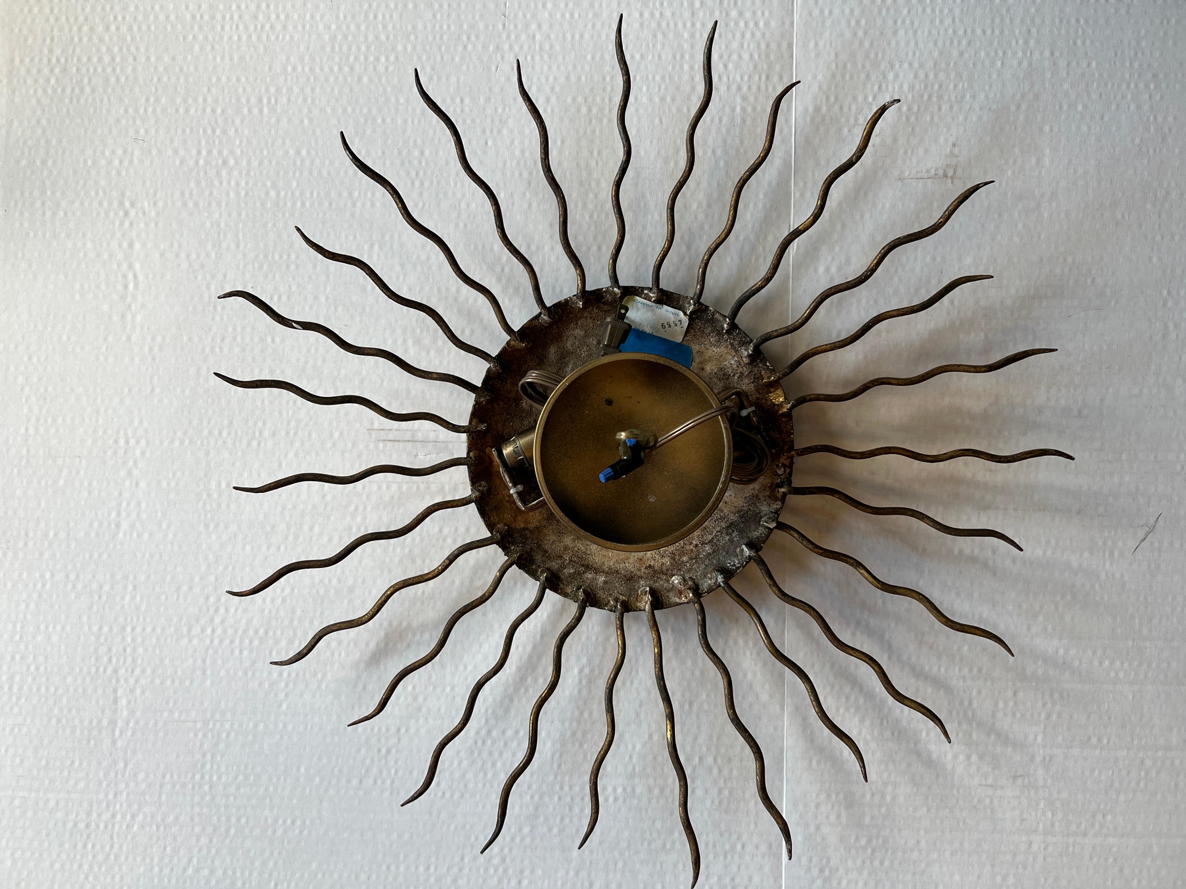 1940's French Sunburst Large Wall or Ceiling Lamp For Sale 5