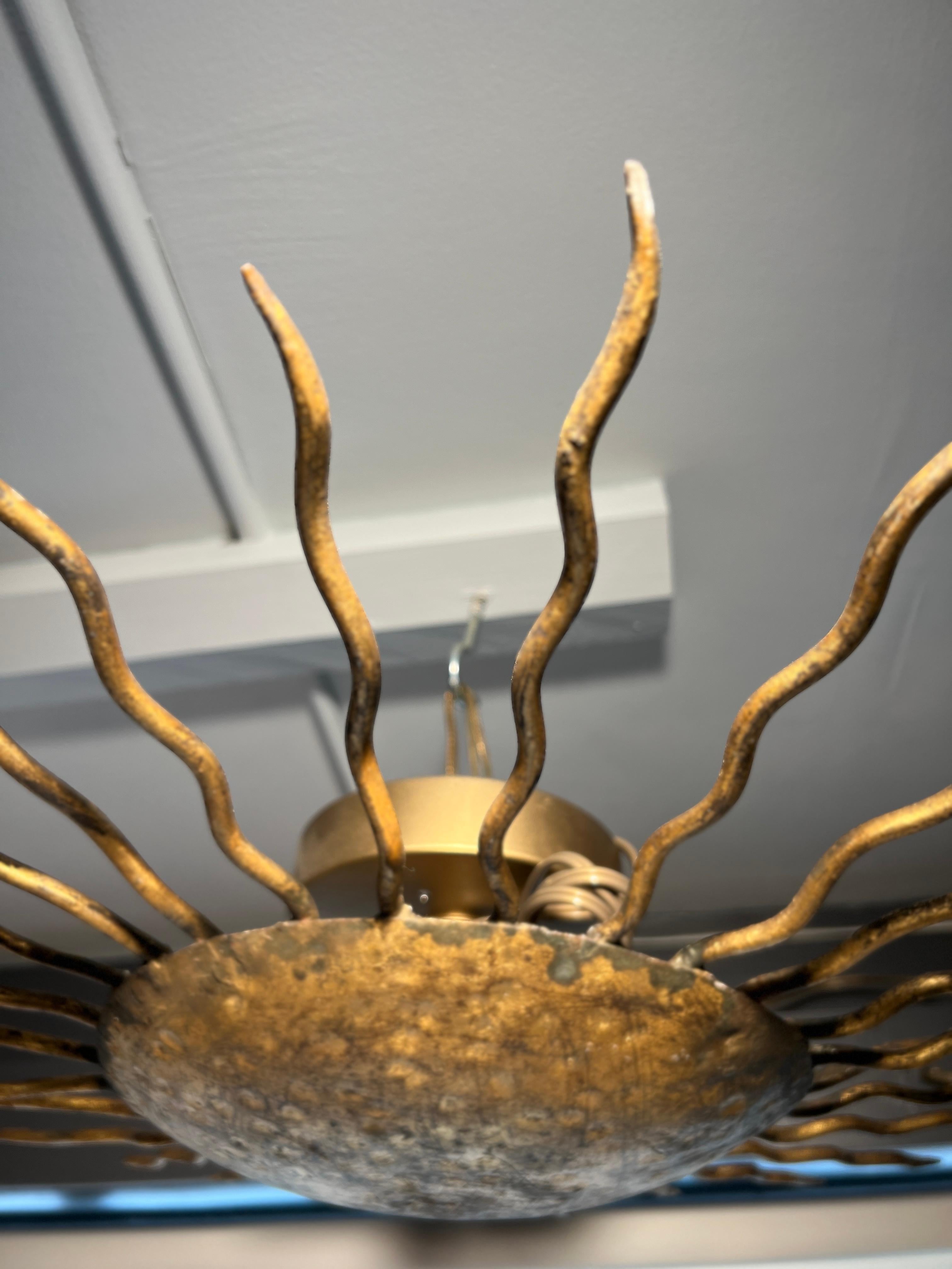 1940's French Sunburst Large Wall or Ceiling Lamp 3