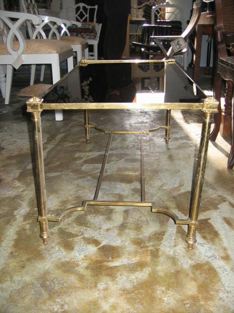 Mid-20th Century 1940s French Textured Bronze Mirror and Brass Coffee Table For Sale