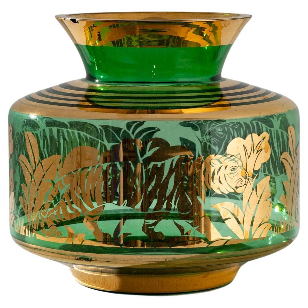 1940er Jahre Französisch Tiger Glas Vase