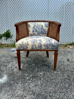 1940er Jahre Französisch Toile Barrel zurück Cane Blau Weiß Stuhl