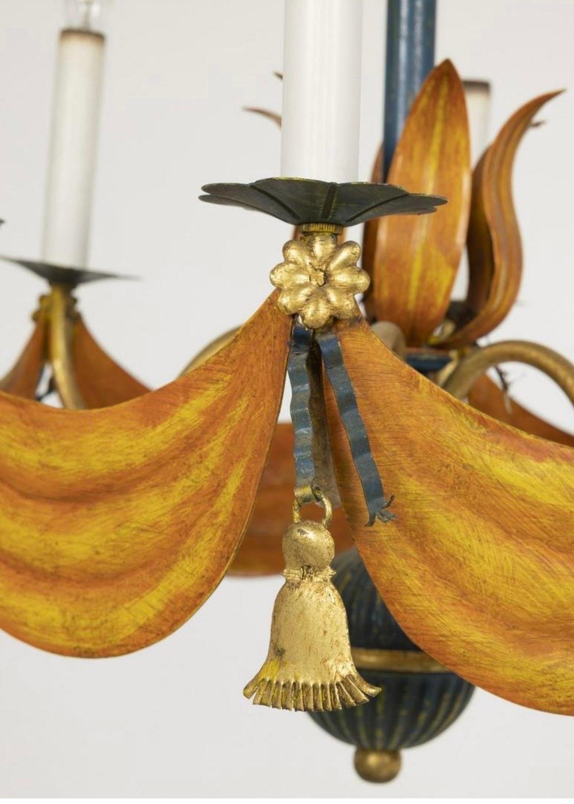 Mid-20th Century 1940s French Tole Draped Swag Chandelier For Sale