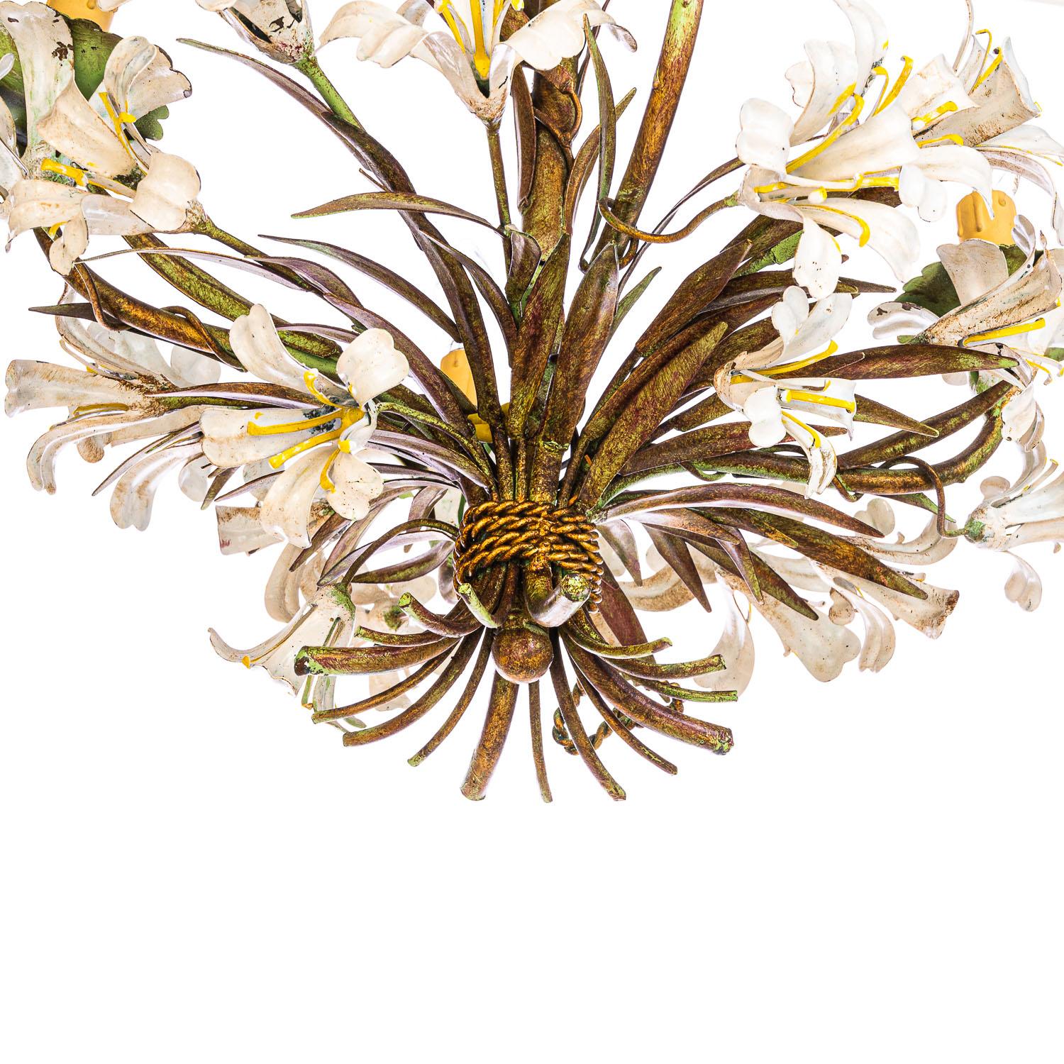 1940's French Tole Flower Chandelier For Sale 4