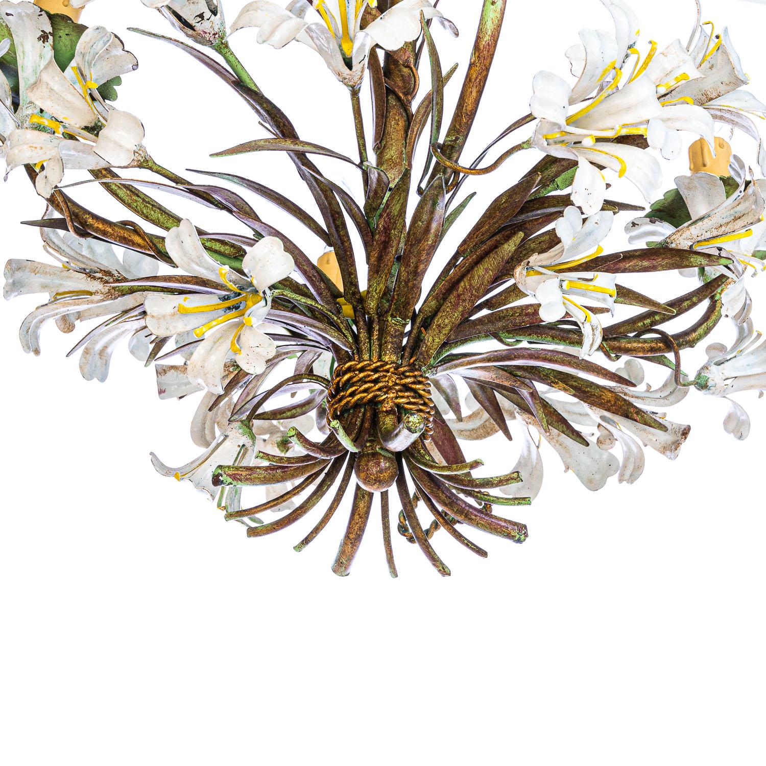 1940's French Tole Flower Chandelier For Sale 5