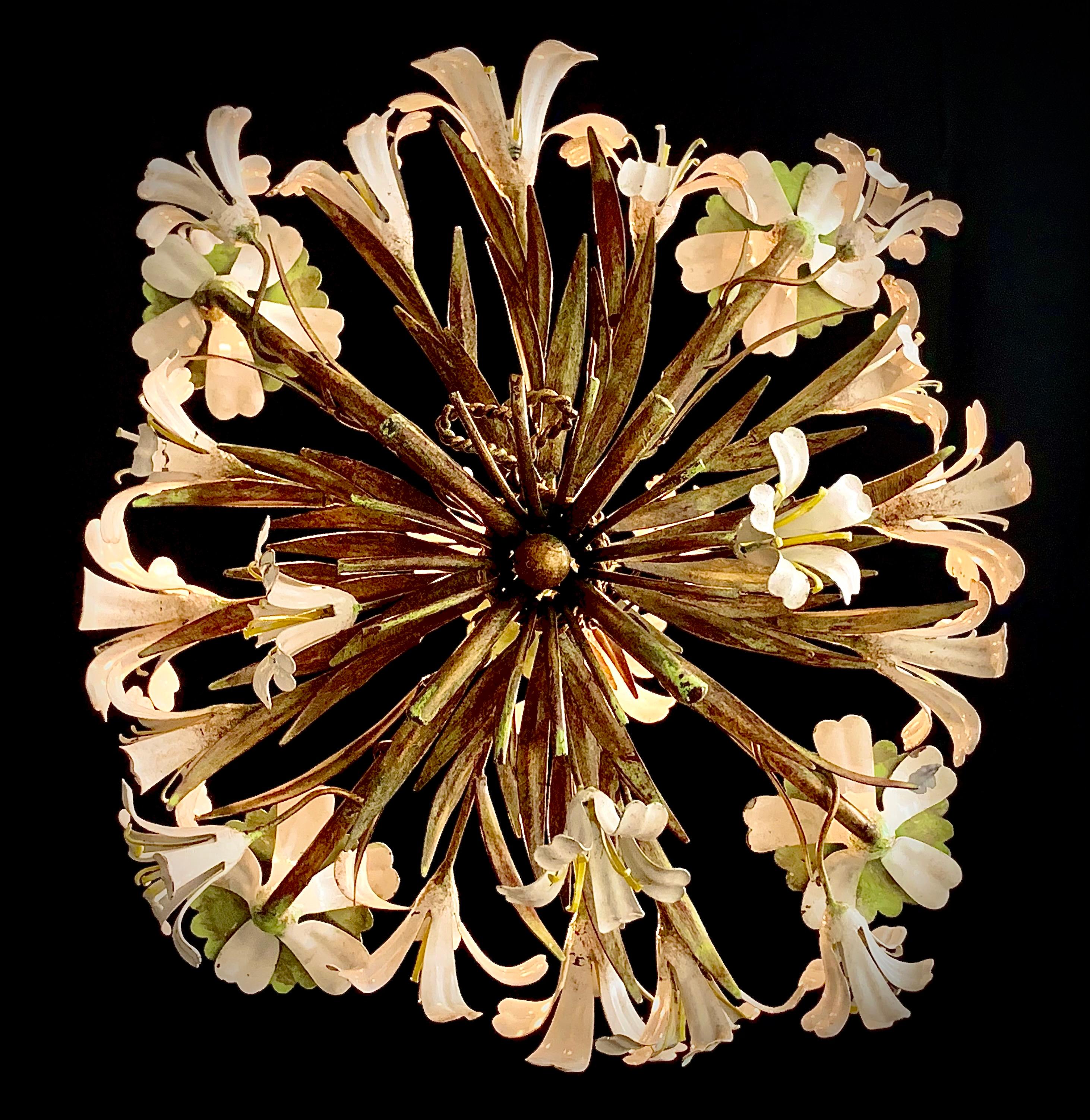 1940's French Tole Flower Chandelier For Sale 7