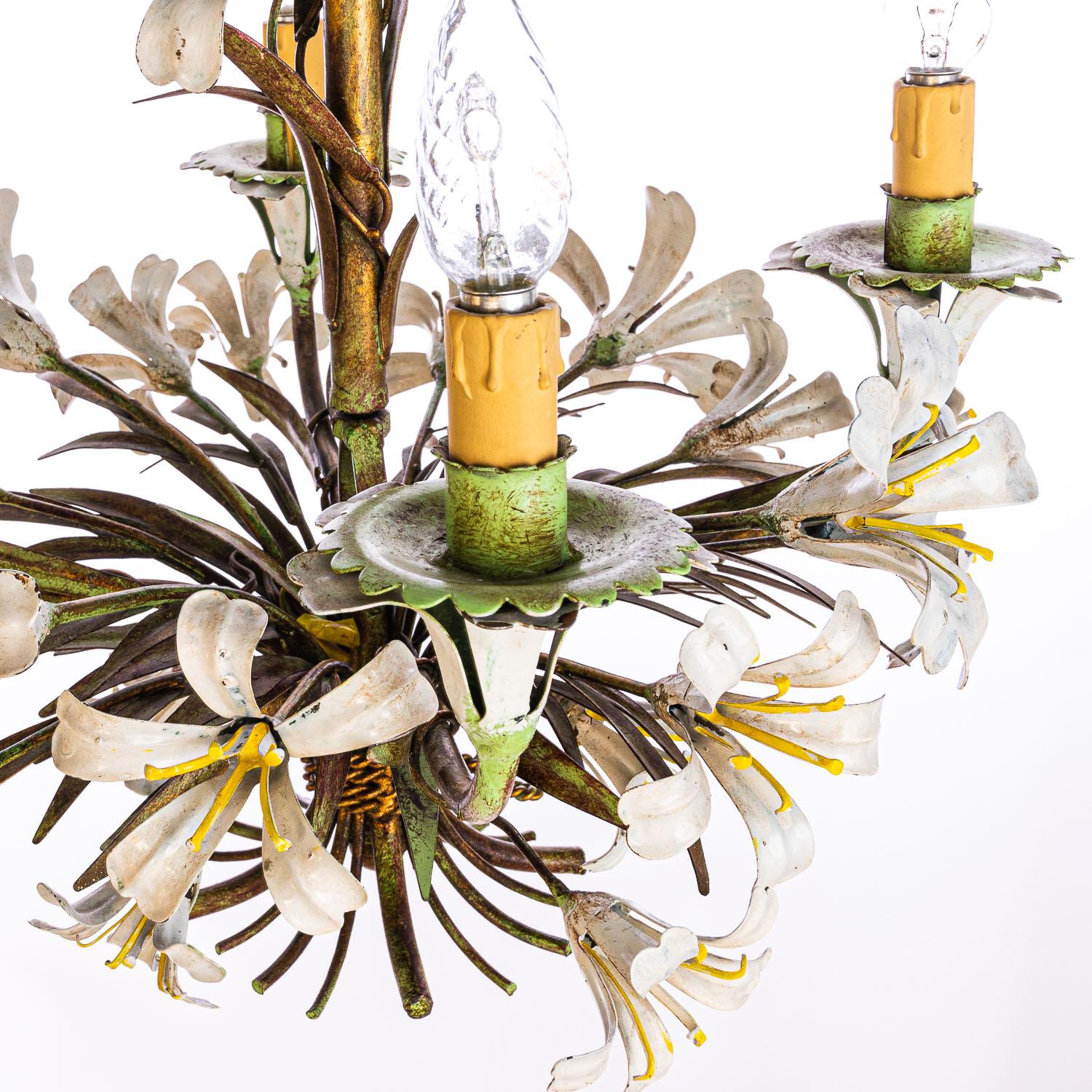 1940's French Tole Flower Chandelier For Sale 2