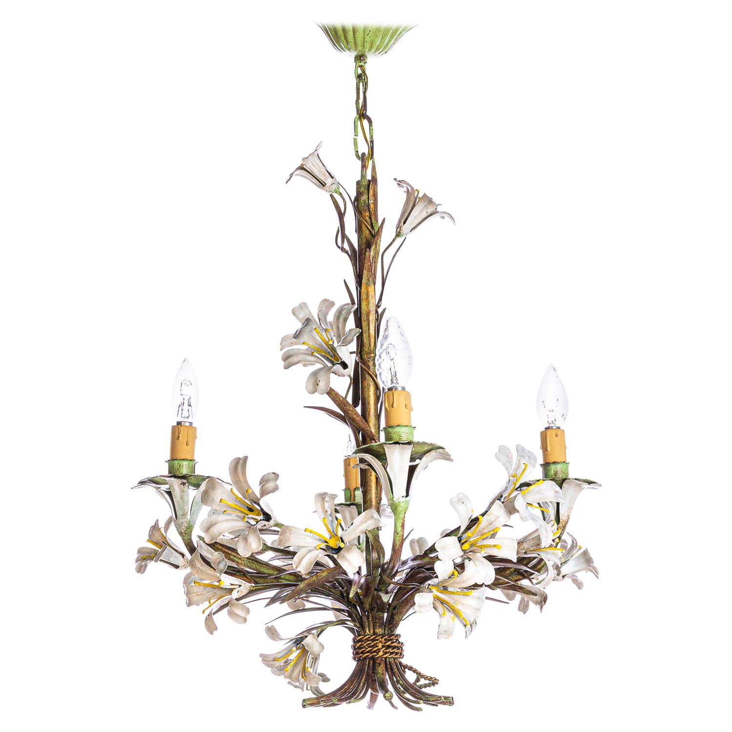 1940's French Tole Flower Chandelier
