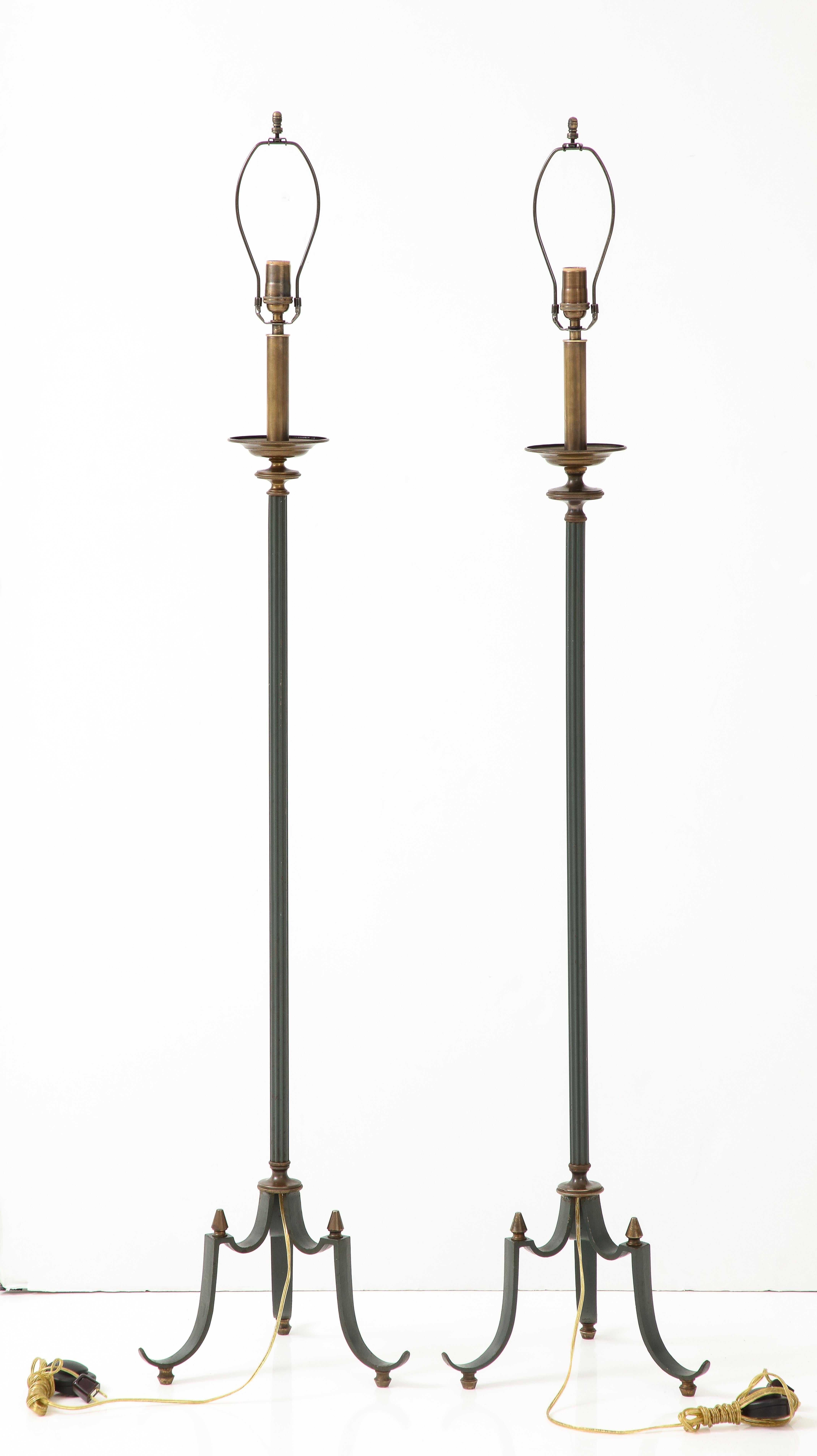 Mid-Century Modern 1940's French Tripod Floor Lamps  For Sale