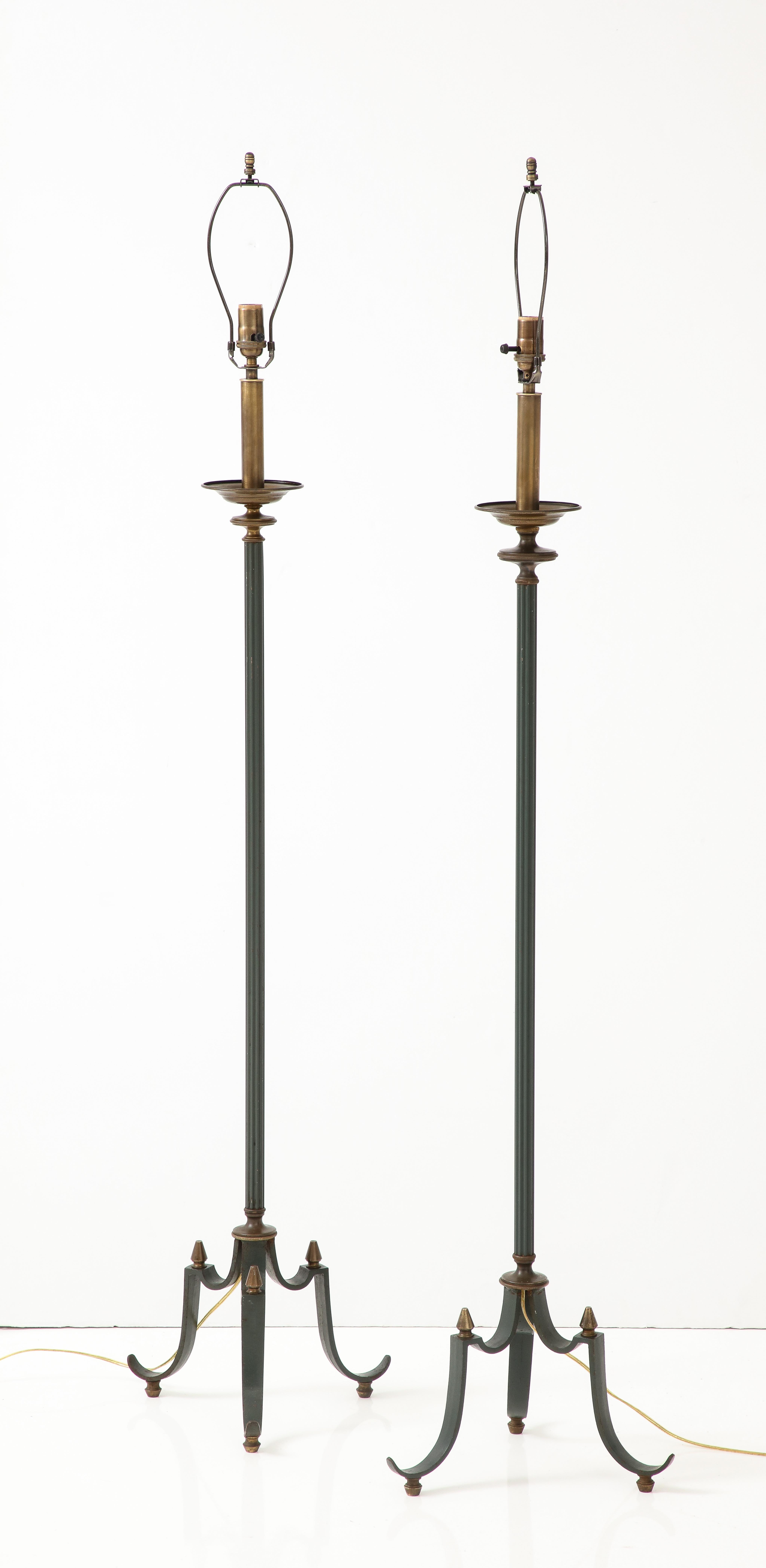 1940's French Tripod Floor Lamps  In Good Condition For Sale In New York, NY