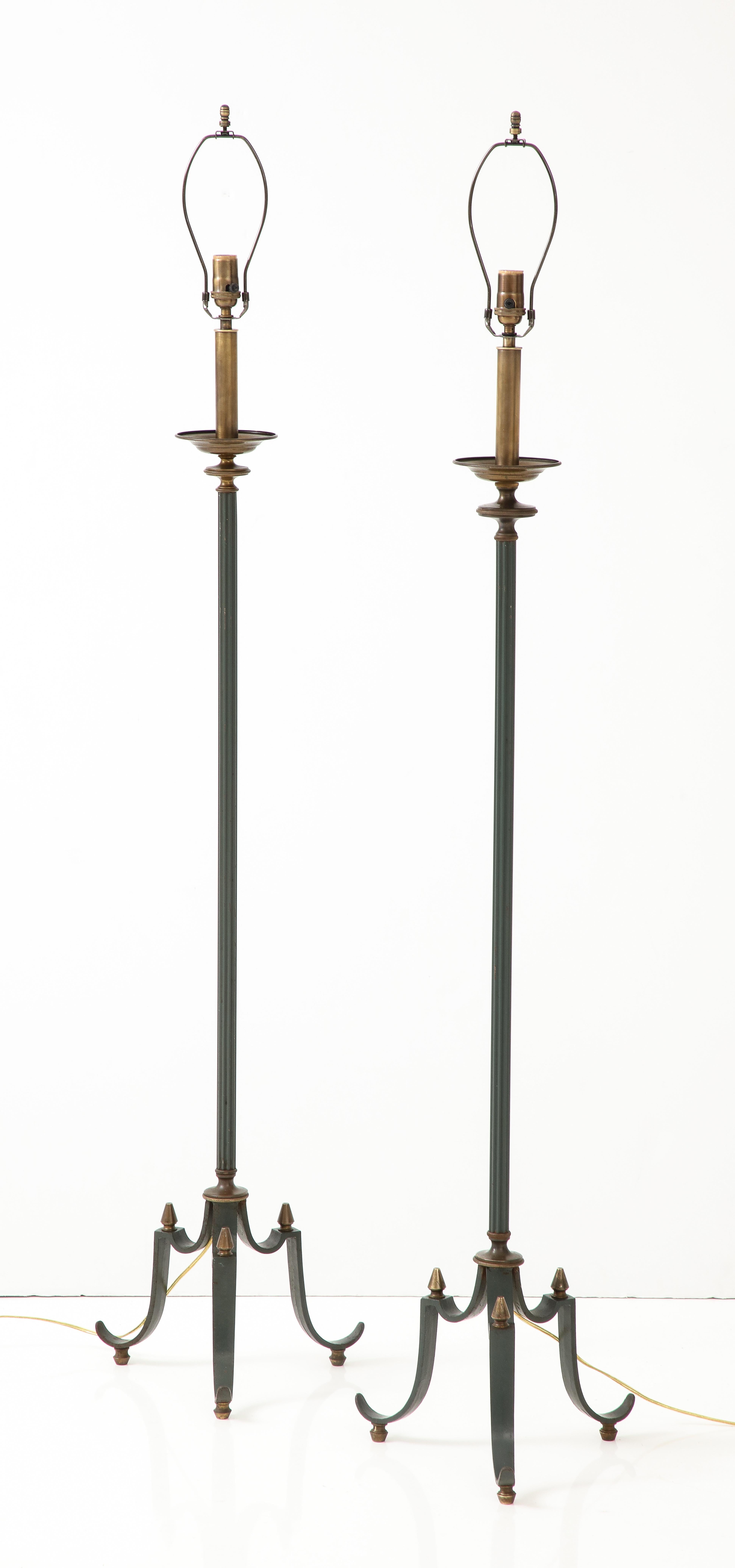 Brass 1940's French Tripod Floor Lamps  For Sale