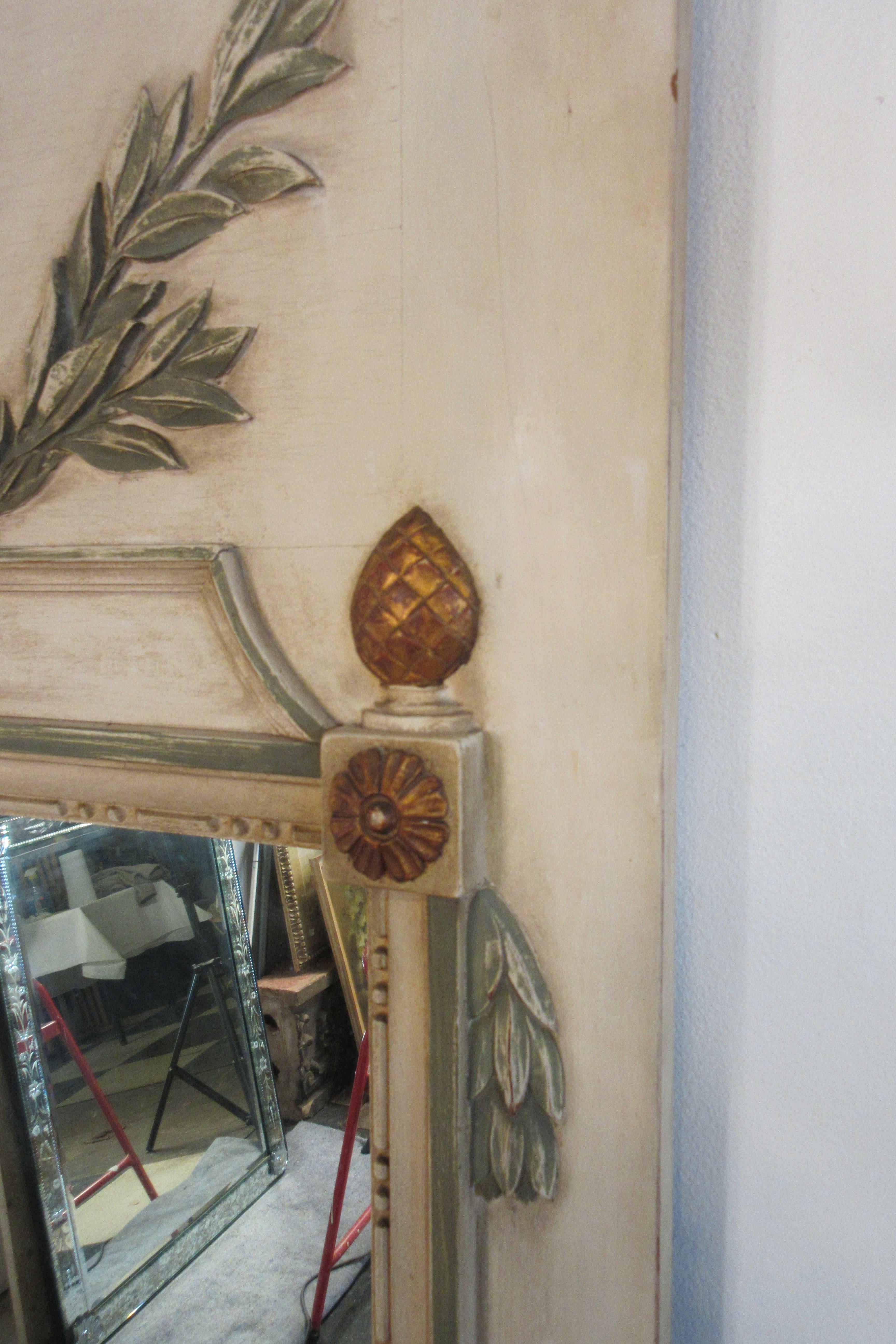 1940s French Trumeau Painted Wood Mirror 4