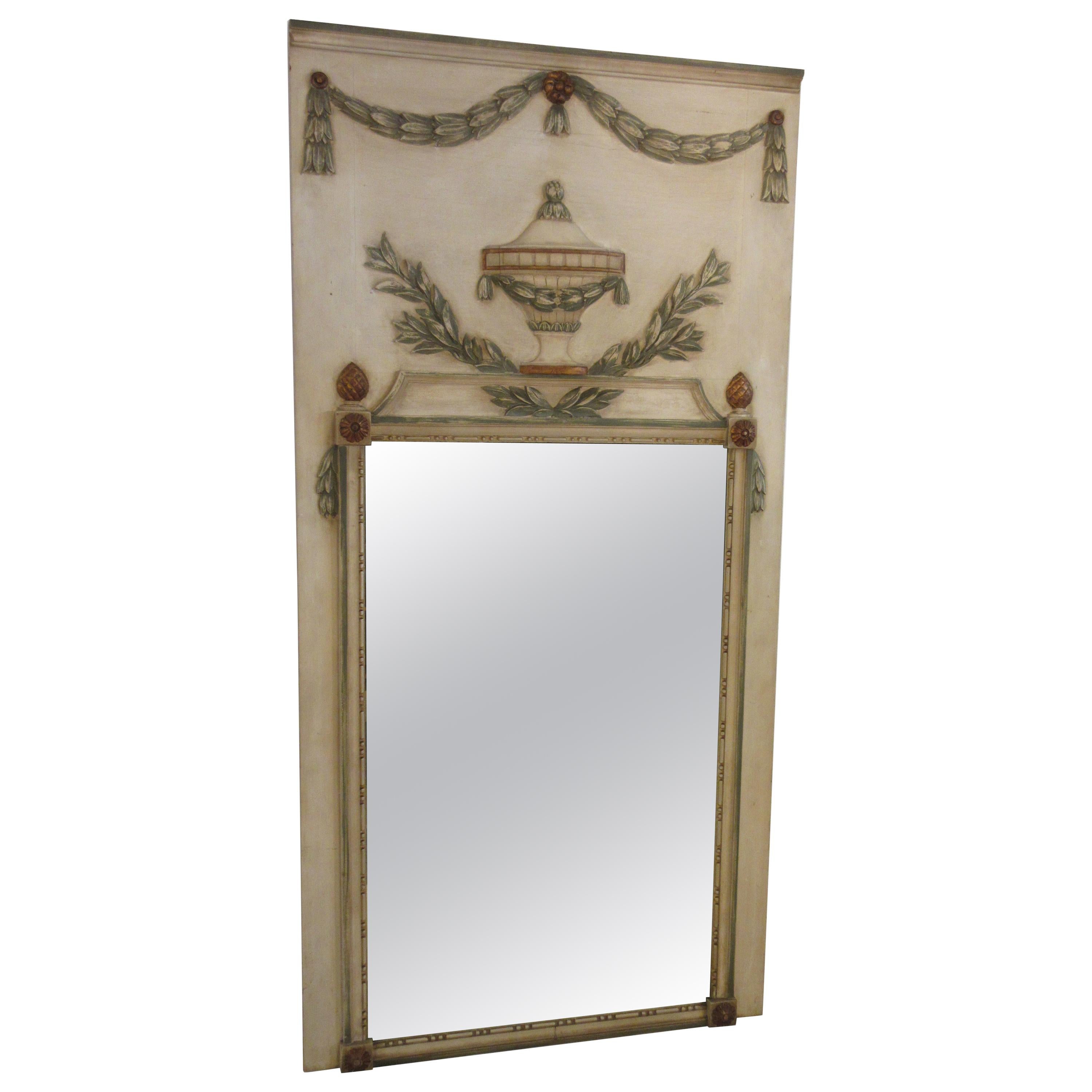 1940s French Trumeau Painted Wood Mirror