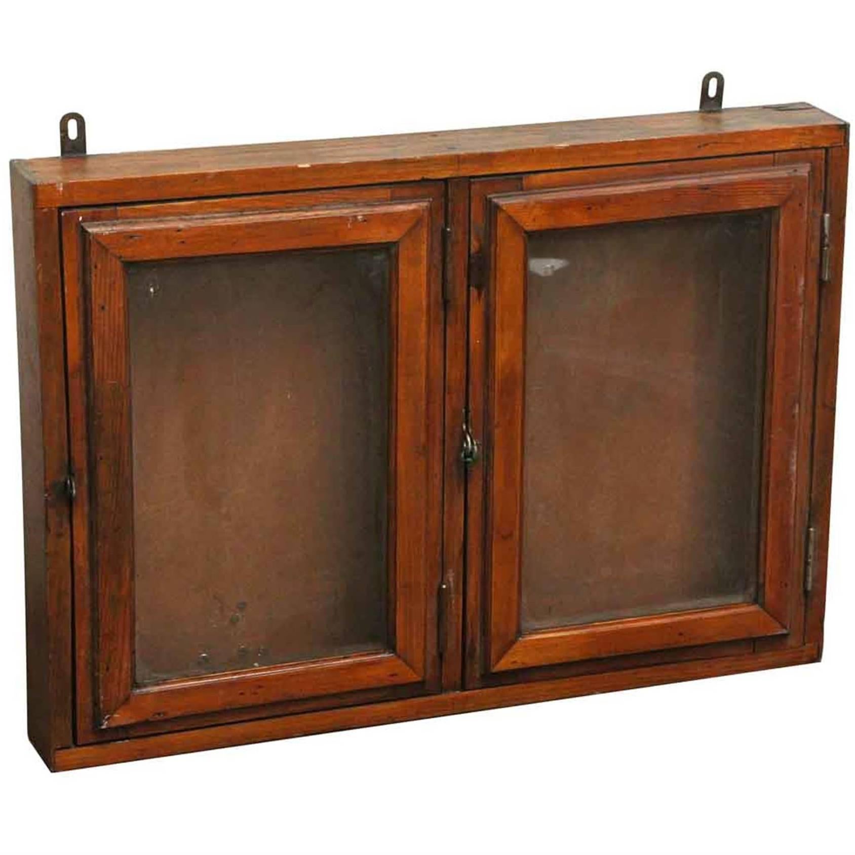 1940s French Two-Door Oak Wall Display Case with Original Patina