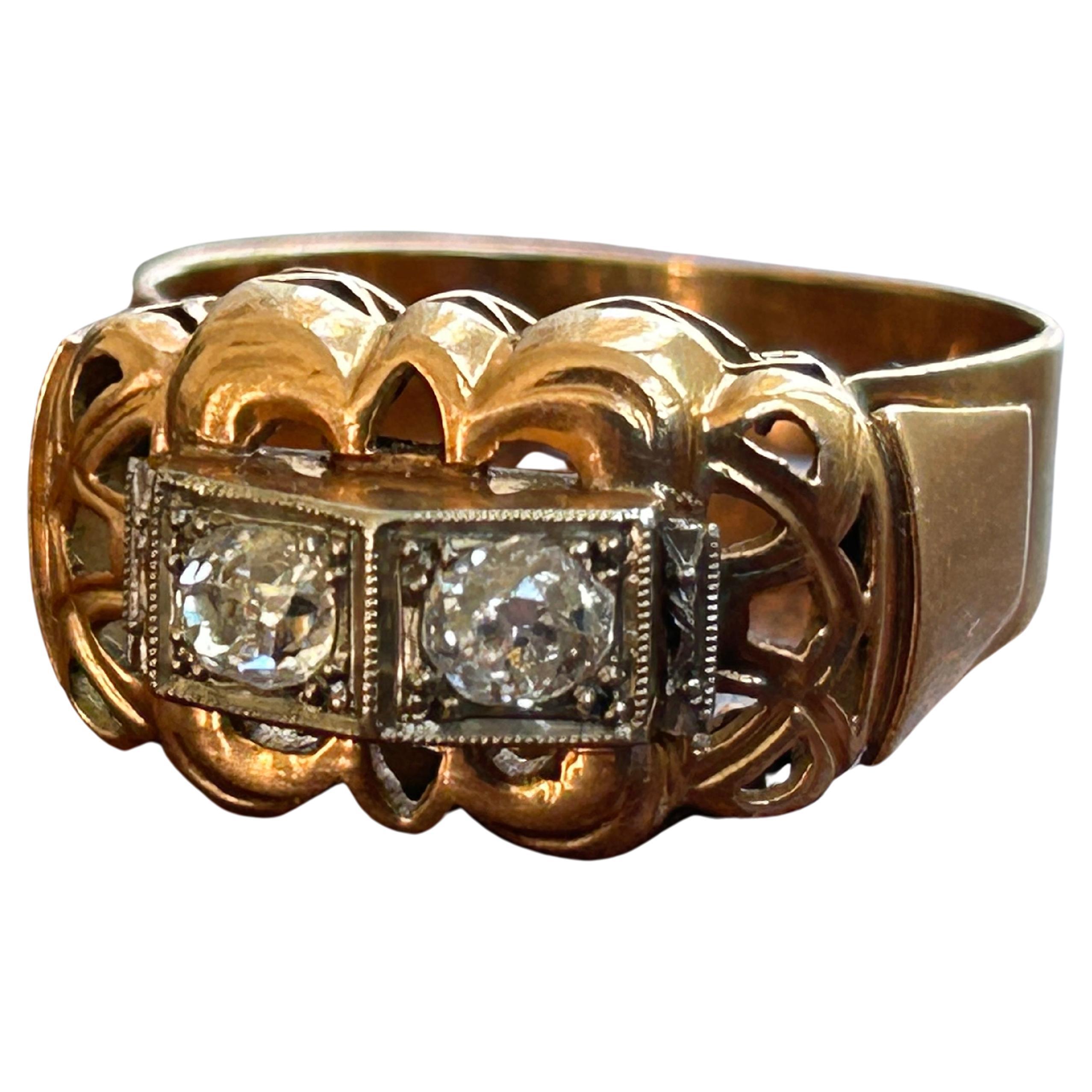 1940’s French Two Stone Old Mine Cut Diamond Ring For Sale