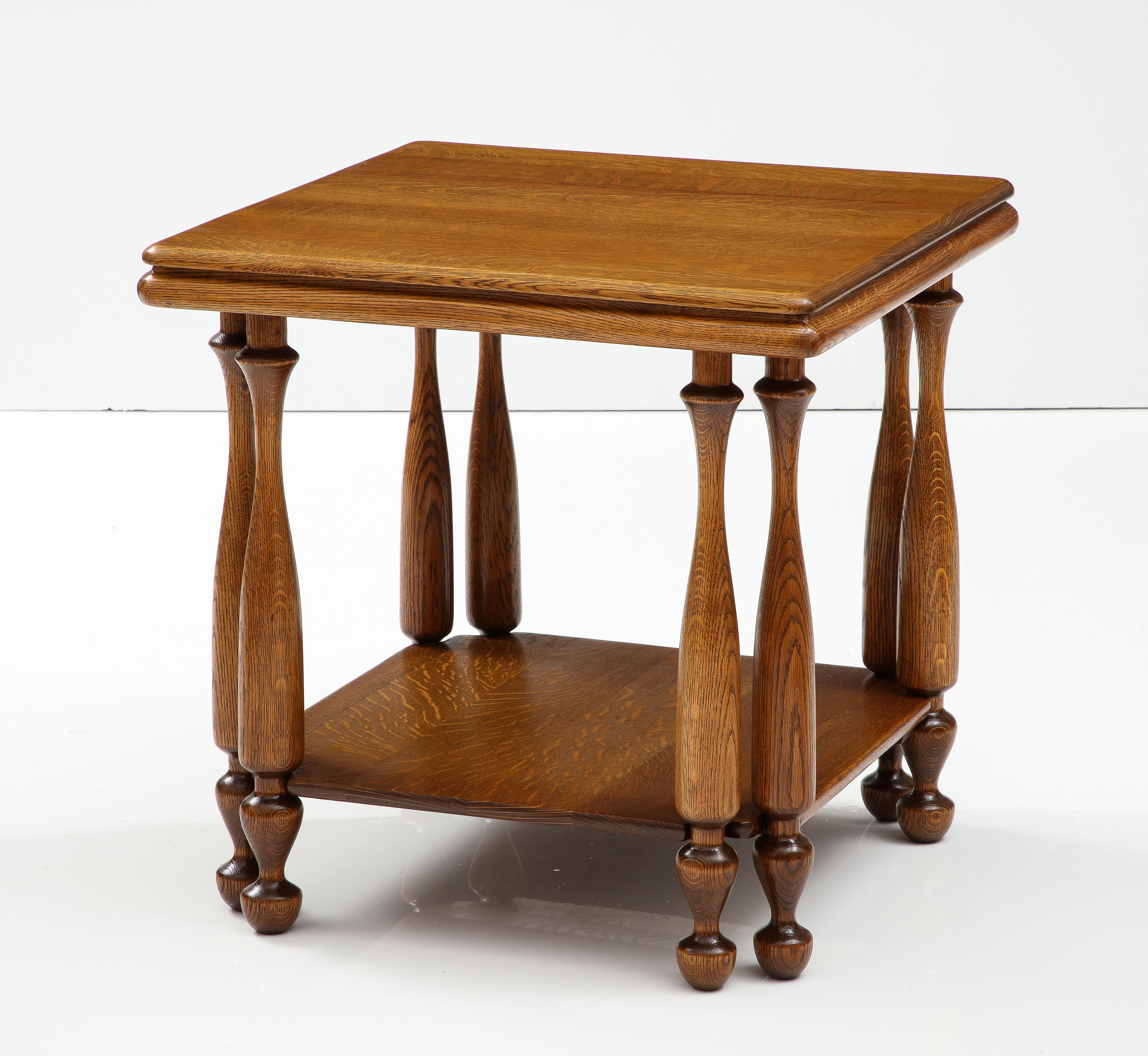 1940's French Two Tier Large Oak Side Table In Good Condition For Sale In New York, NY