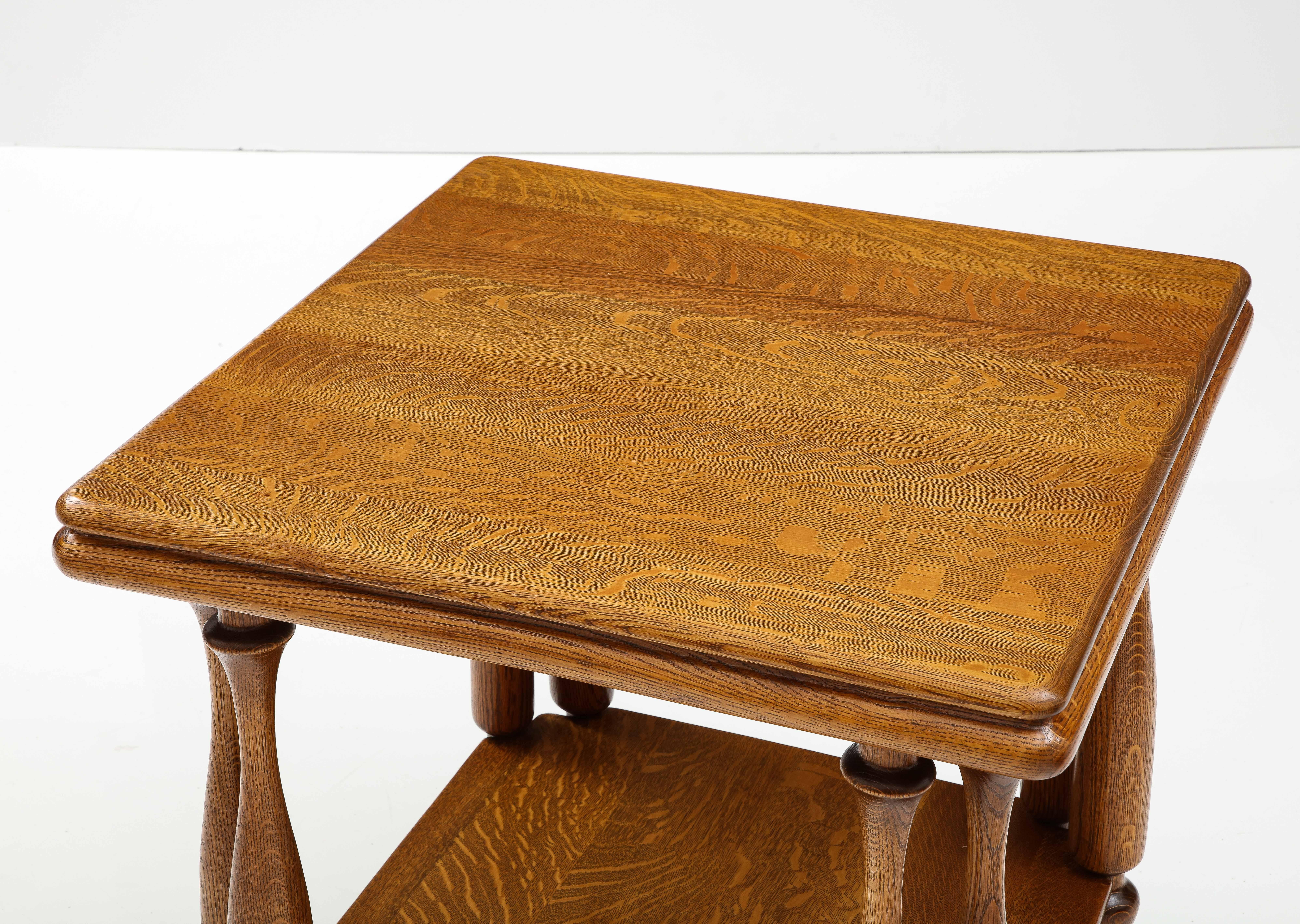 Mid-20th Century 1940's French Two Tier Large Oak Side Table For Sale