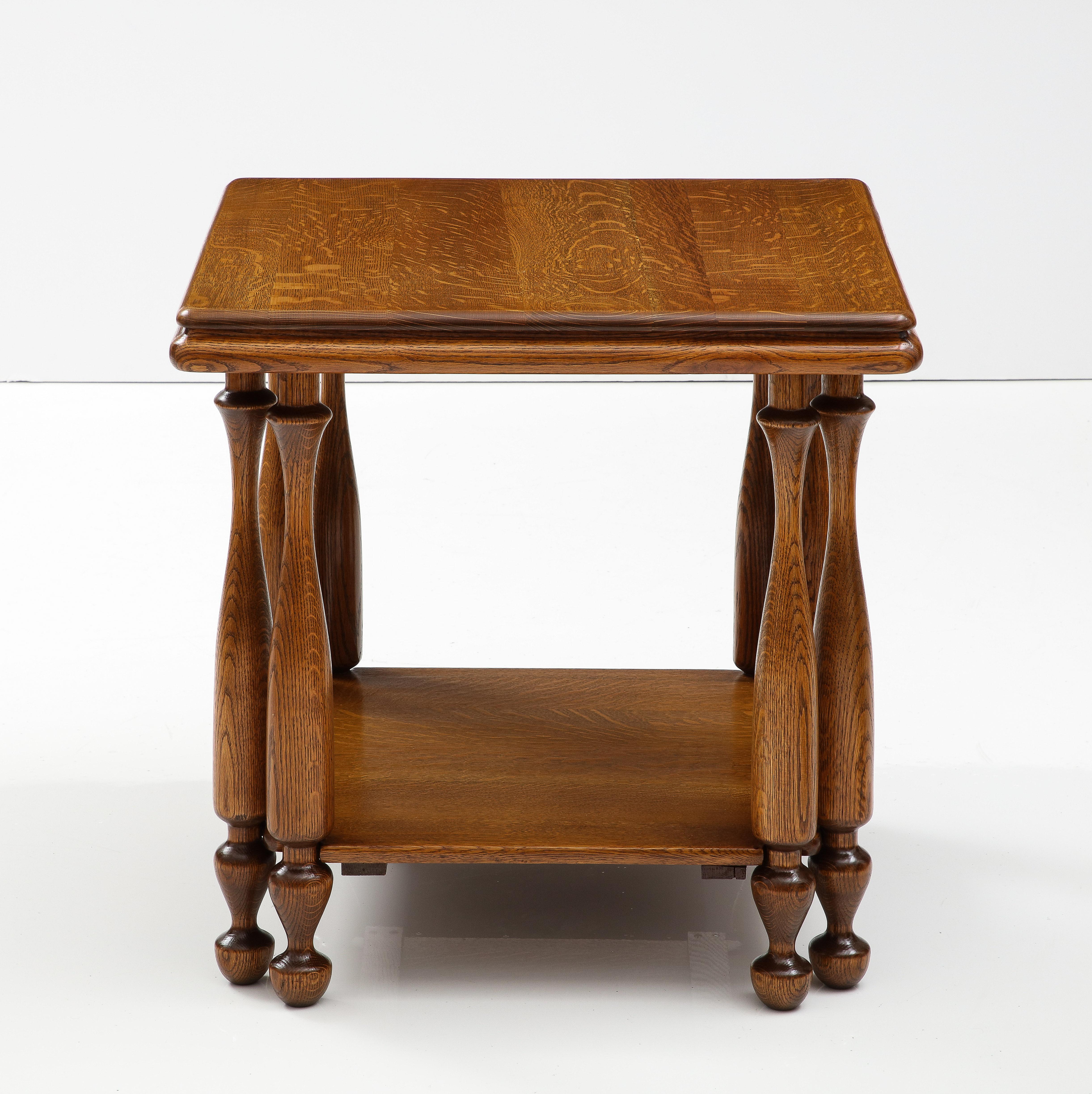 1940's French Two Tier Large Oak Side Table For Sale 2