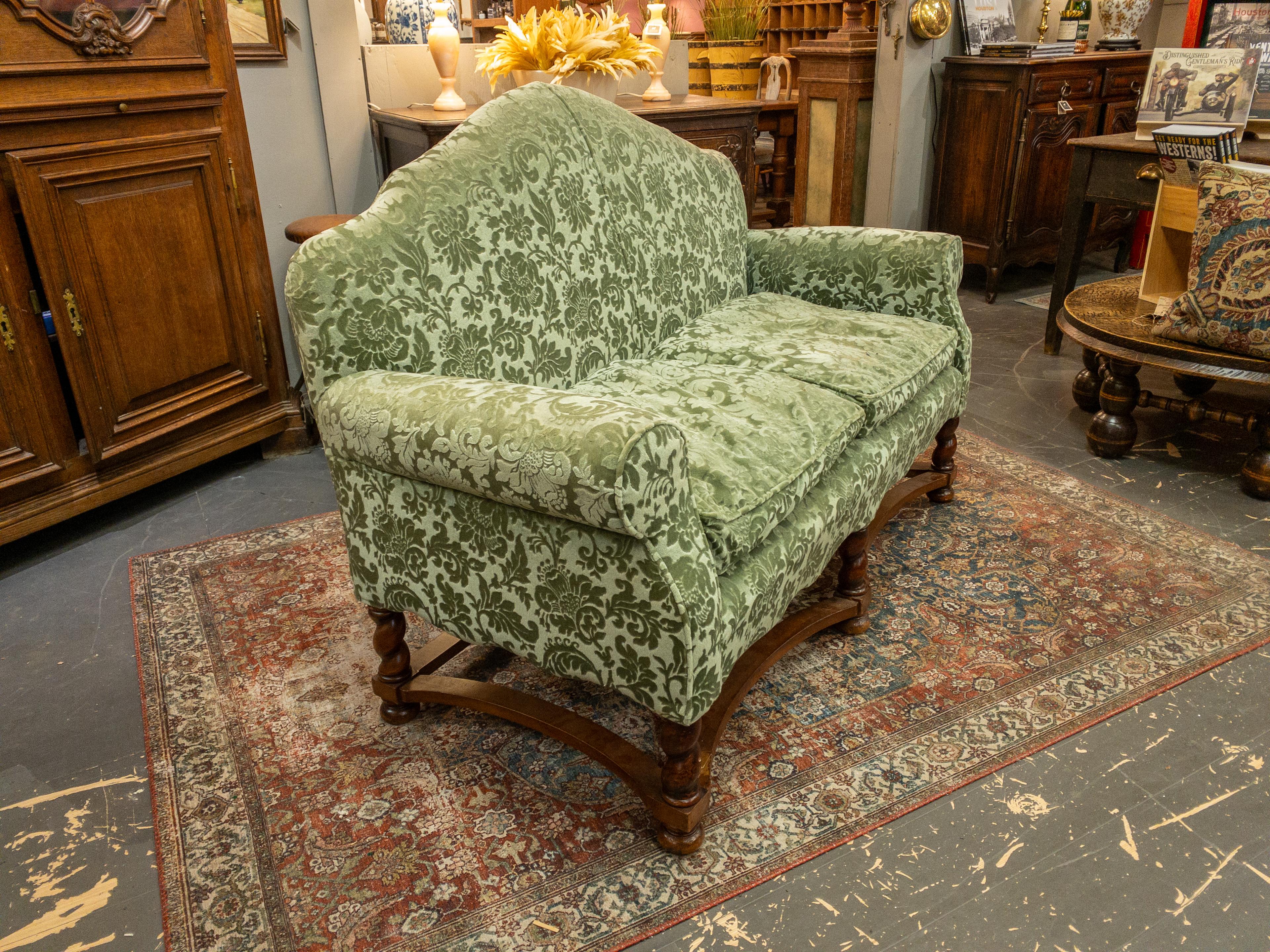 Carved 1940's French Upholstered Sofa For Sale