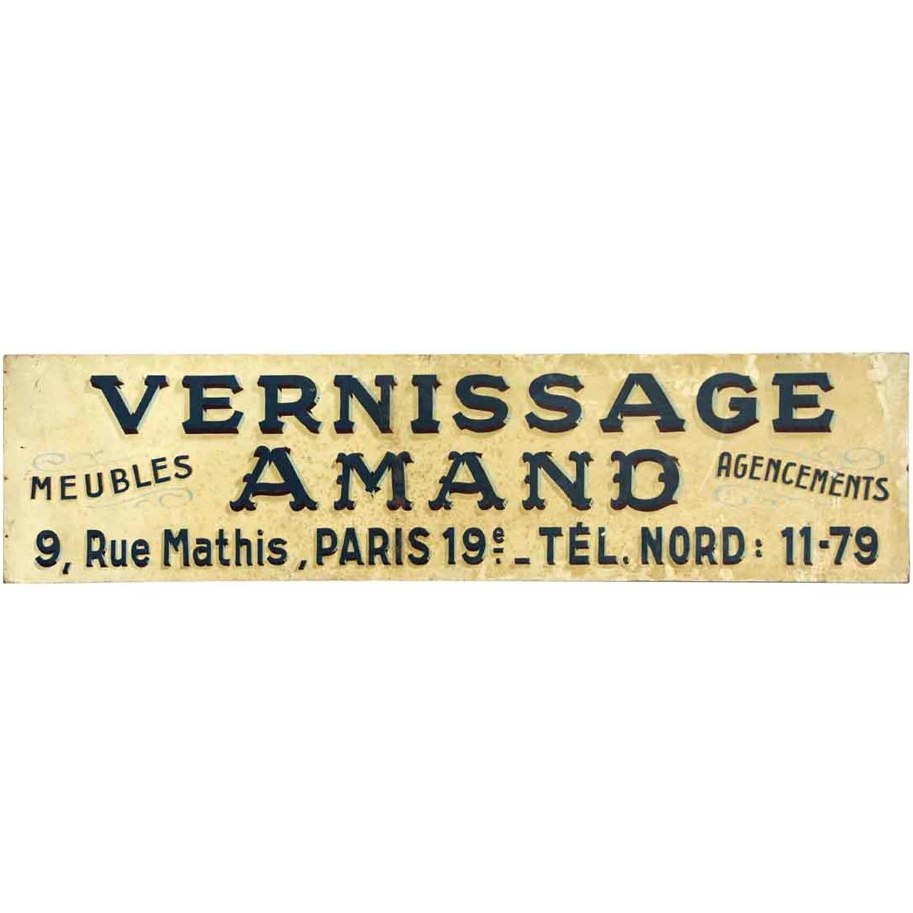 1940s French Vernissage Amand Advertising Sign
