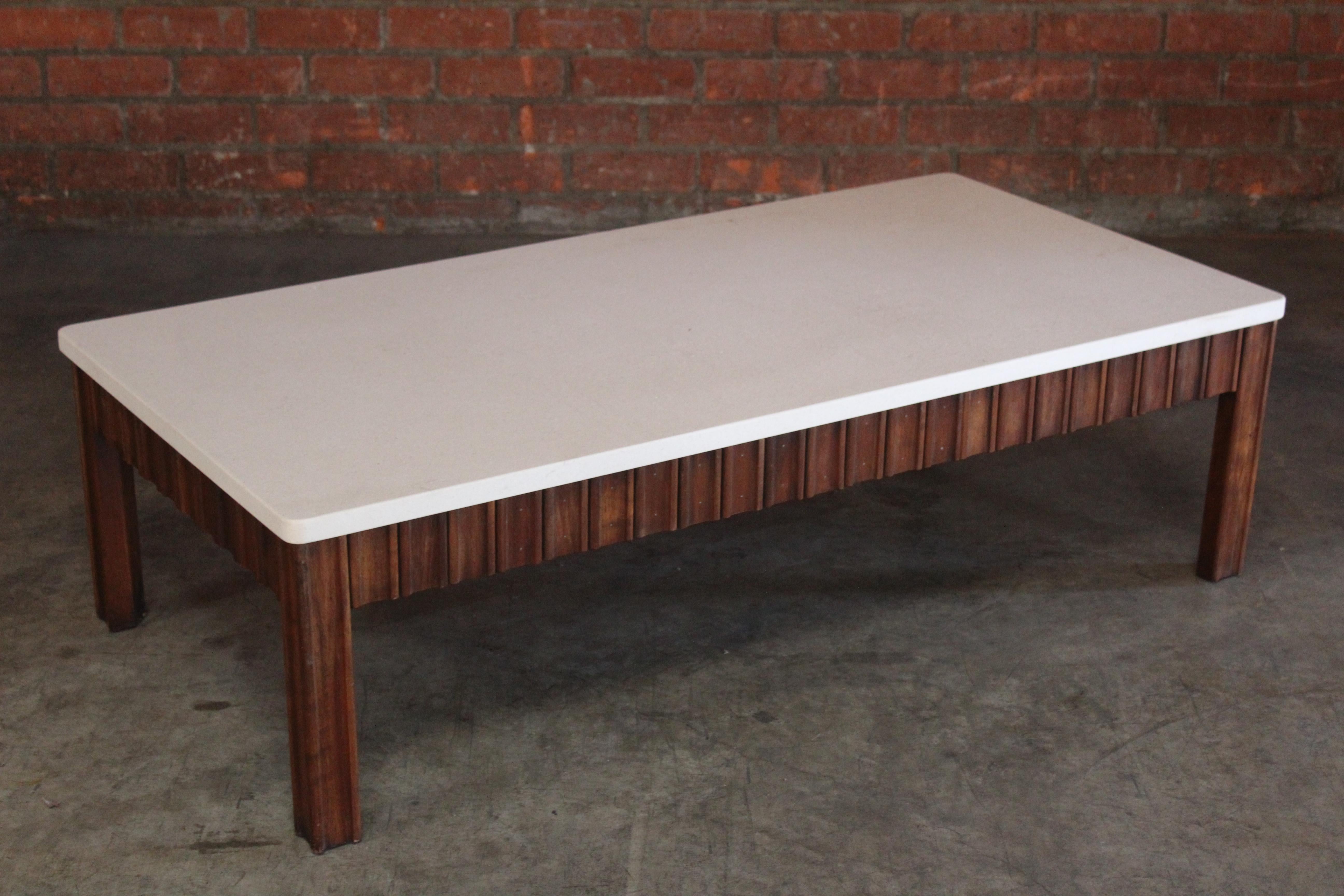 1940s French Walnut Coffee Table with Limestone Top 11