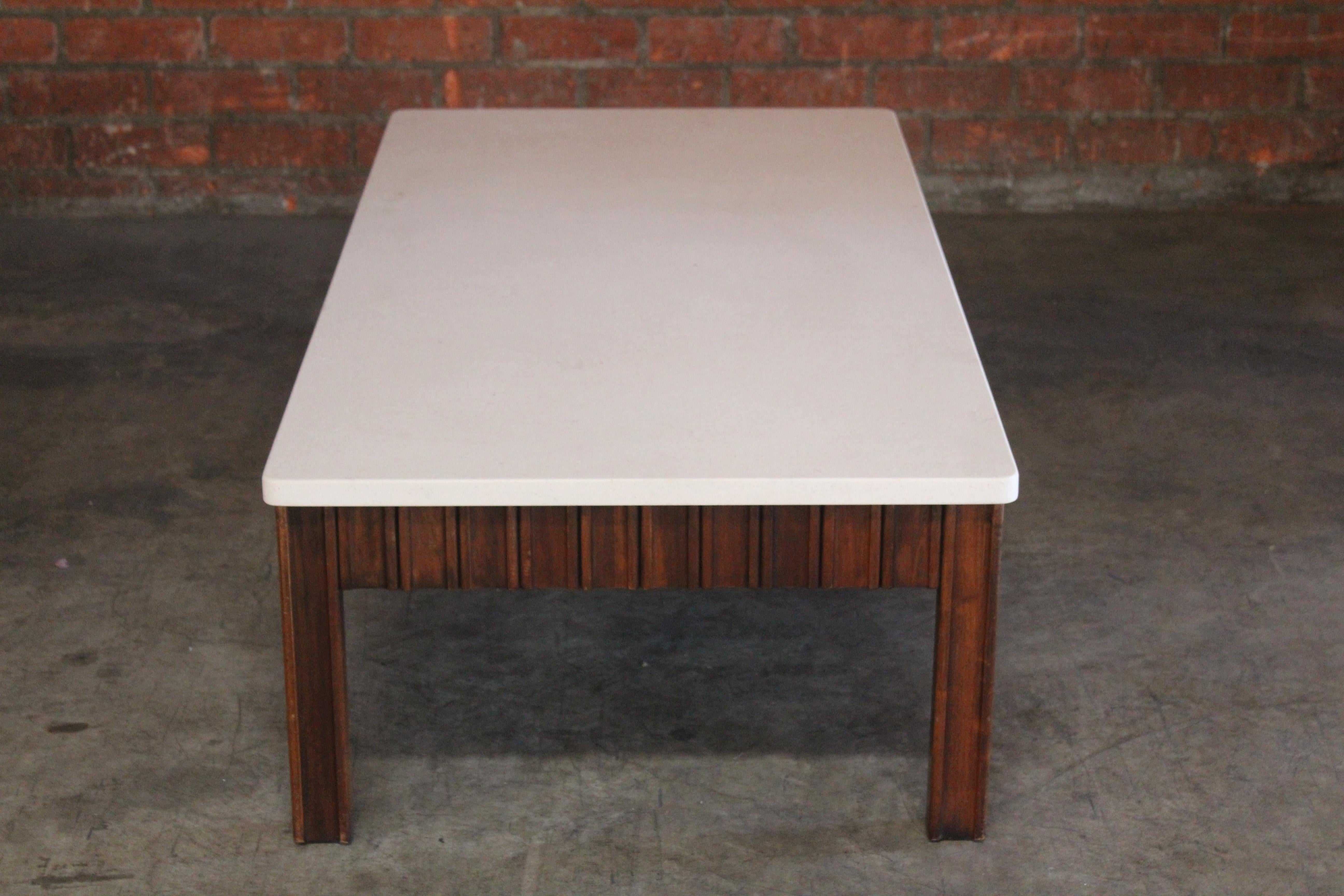 1940s French Walnut Coffee Table with Limestone Top 15