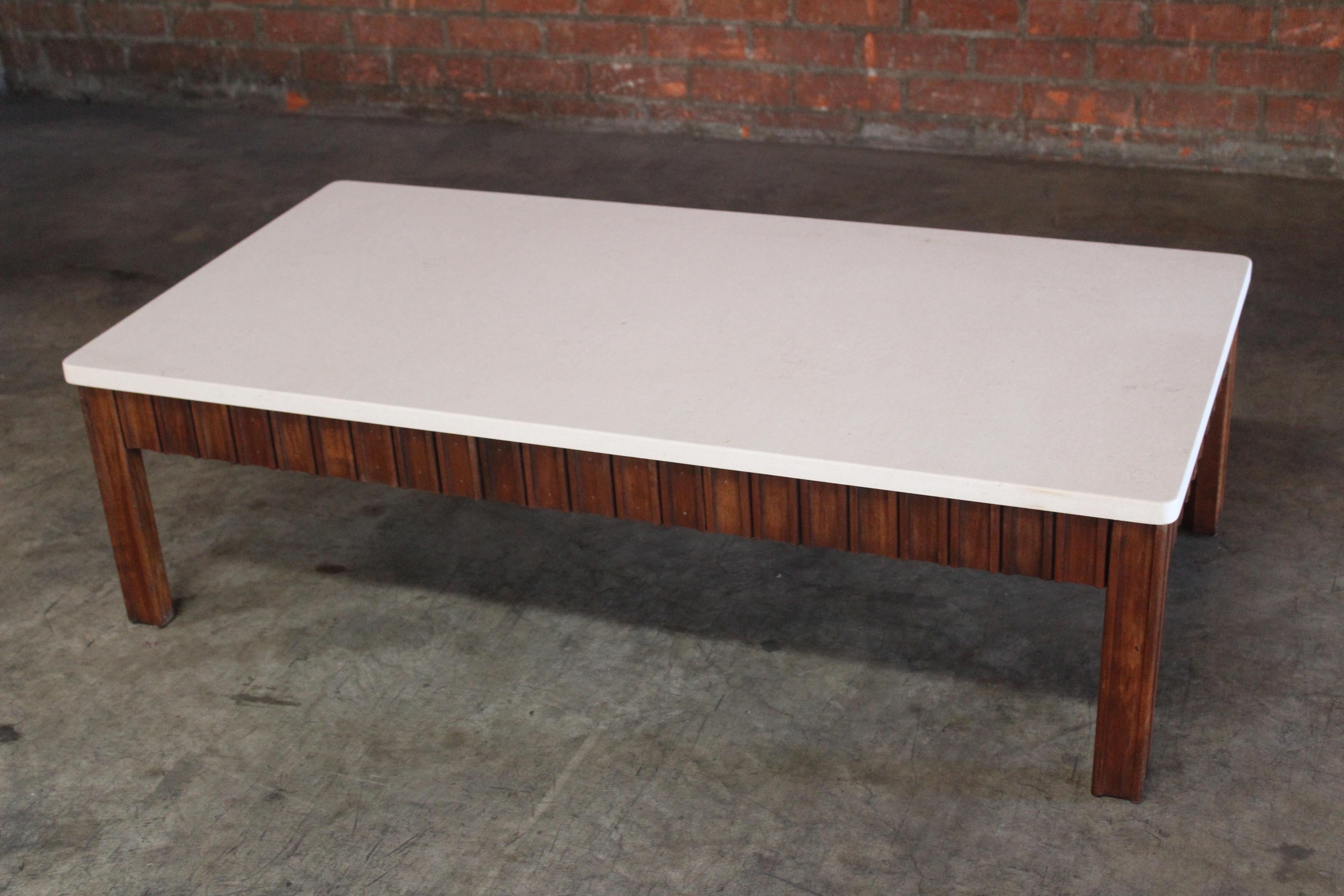 1940s French Walnut Coffee Table with Limestone Top 5