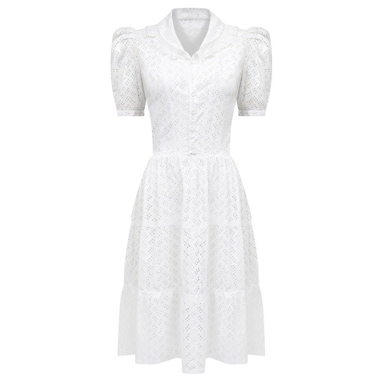 1940s French White Cotton Dress With Eyelet Work at 1stDibs | 1940s ...