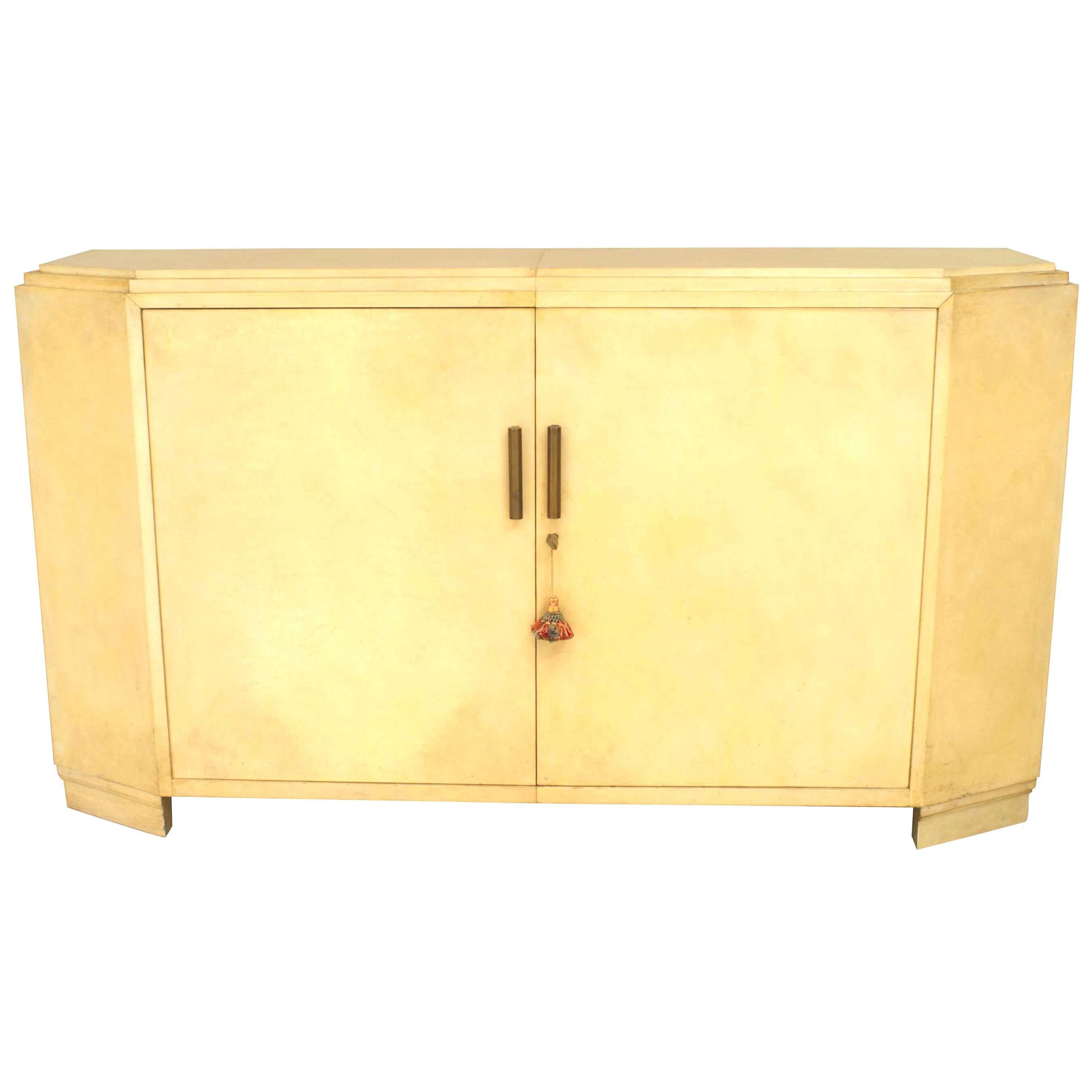 French Mid-Century White Parchment Sideboard For Sale