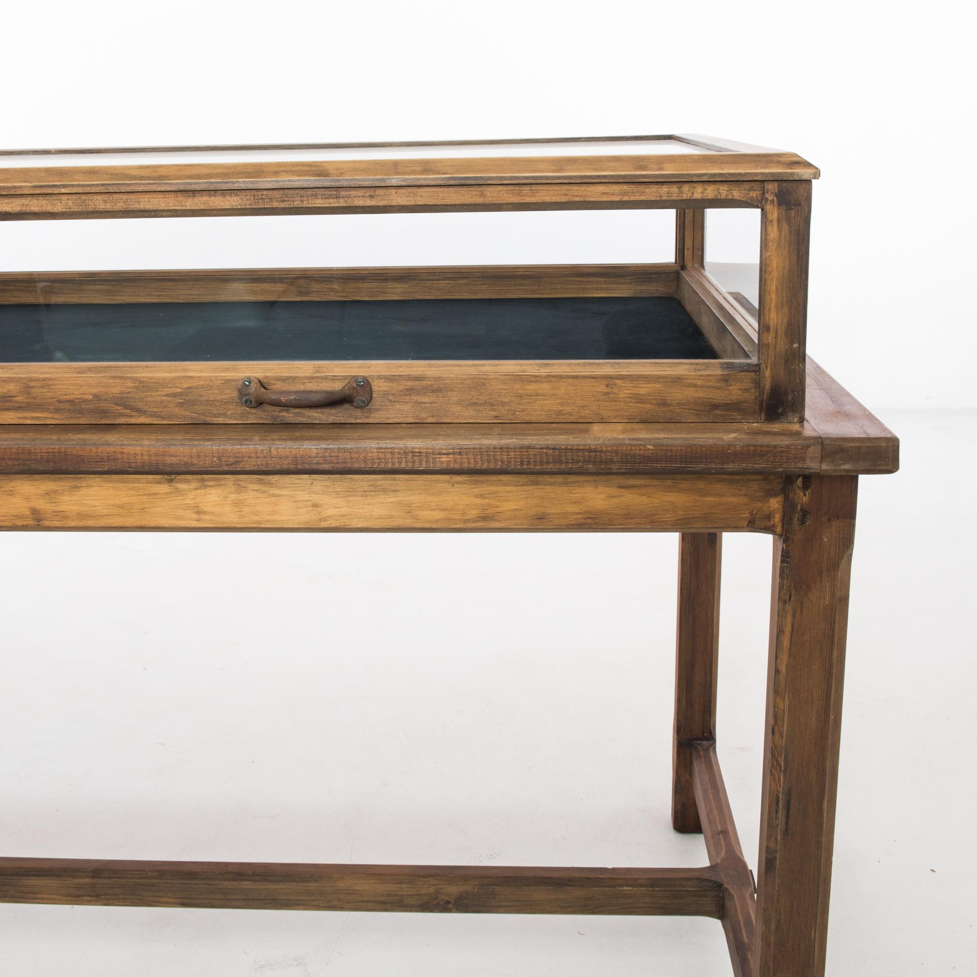 Mid-20th Century 1940s French Wood and Glass Shop Counter