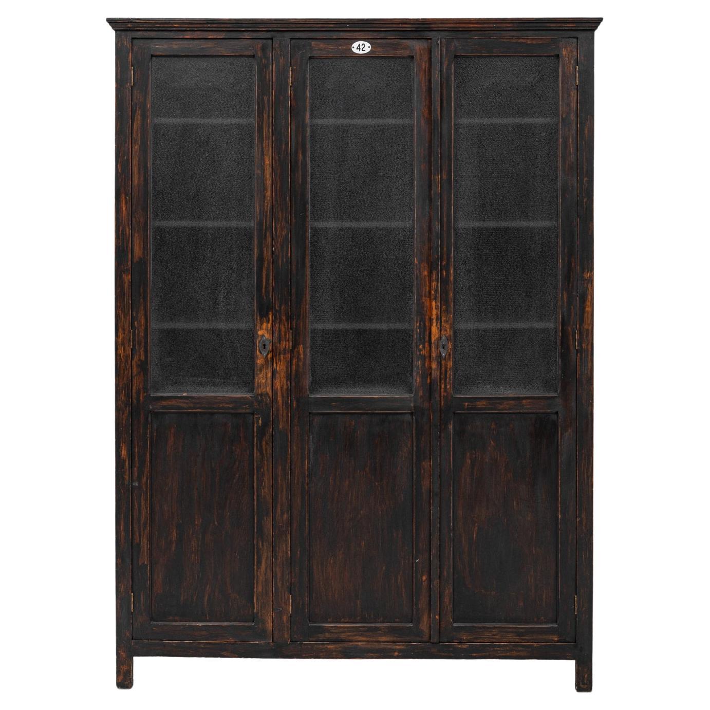 1940s French Wood Black Patinated Vitrine